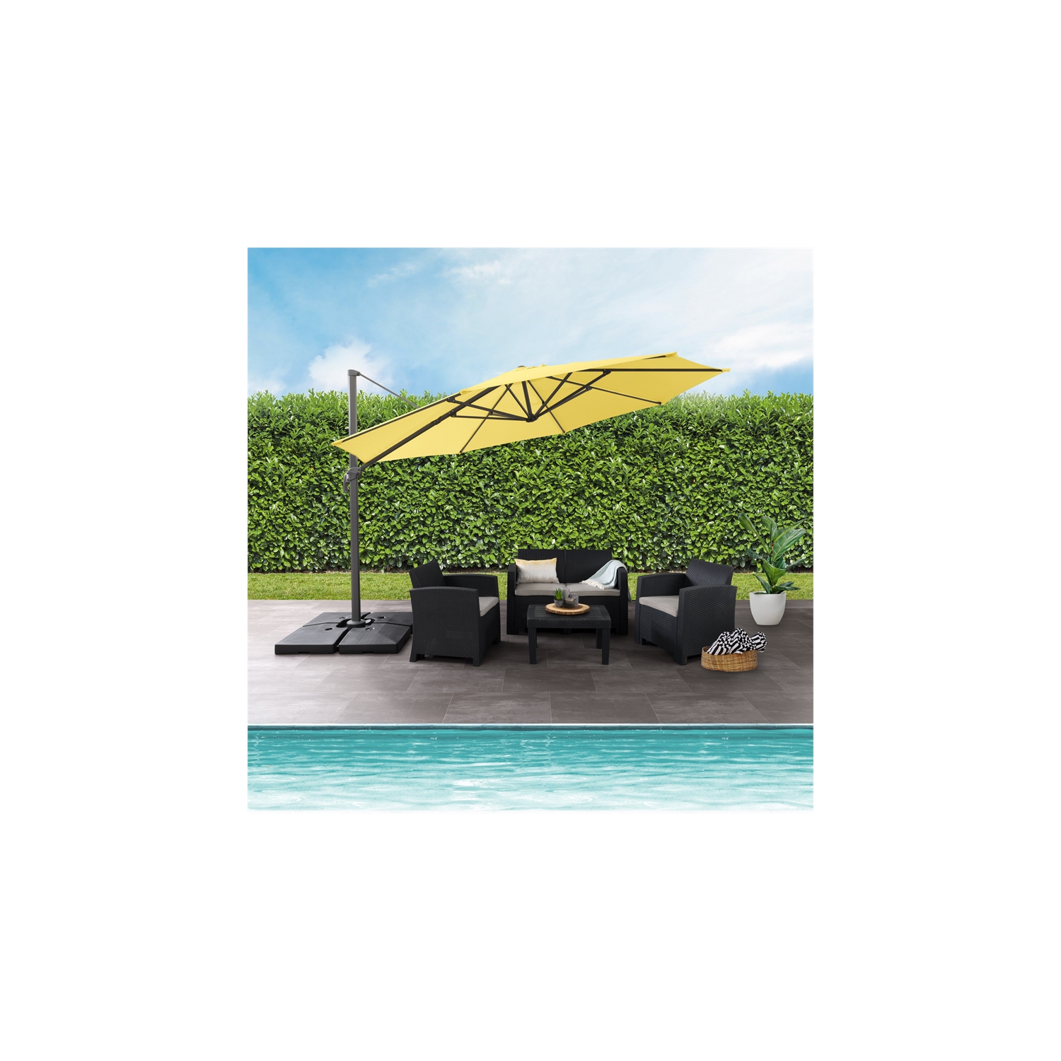 CorLiving Deluxe Full-Sized 11 ft. Circular Offset Patio Umbrella - Yellow