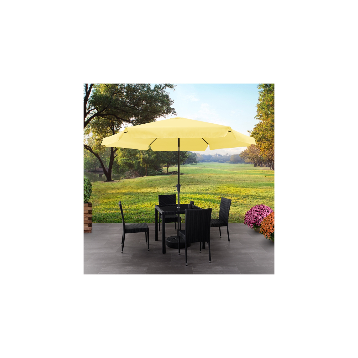 CorLiving Collapsible 10 ft. Circular Patio Umbrella - Yellow