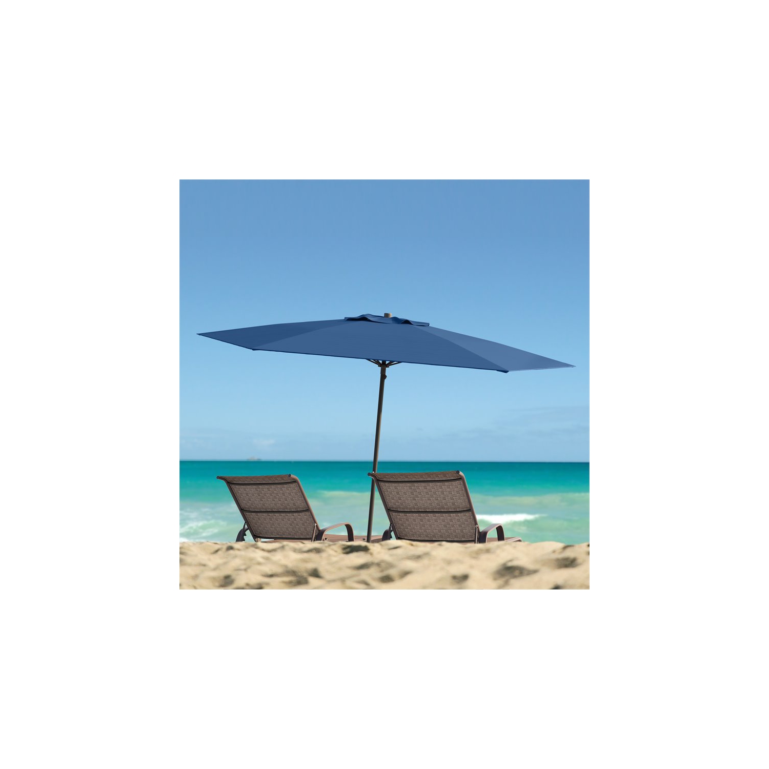 7 pi repliable de CorLiving. Parasol de plage/patio circulaire - Bleu marine