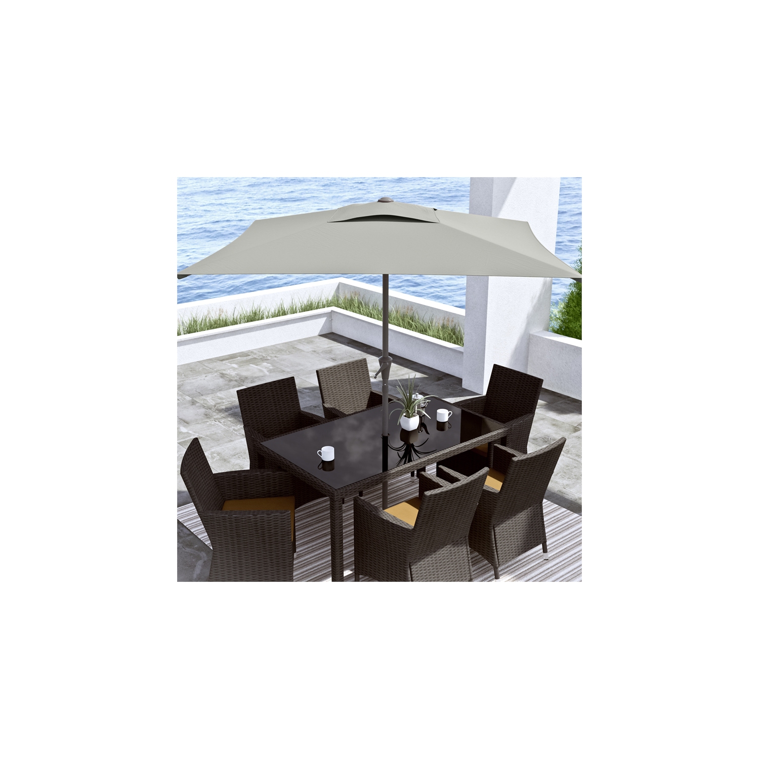CorLiving Collapsible 6.3 ft. Square Patio Umbrella - Sand Grey