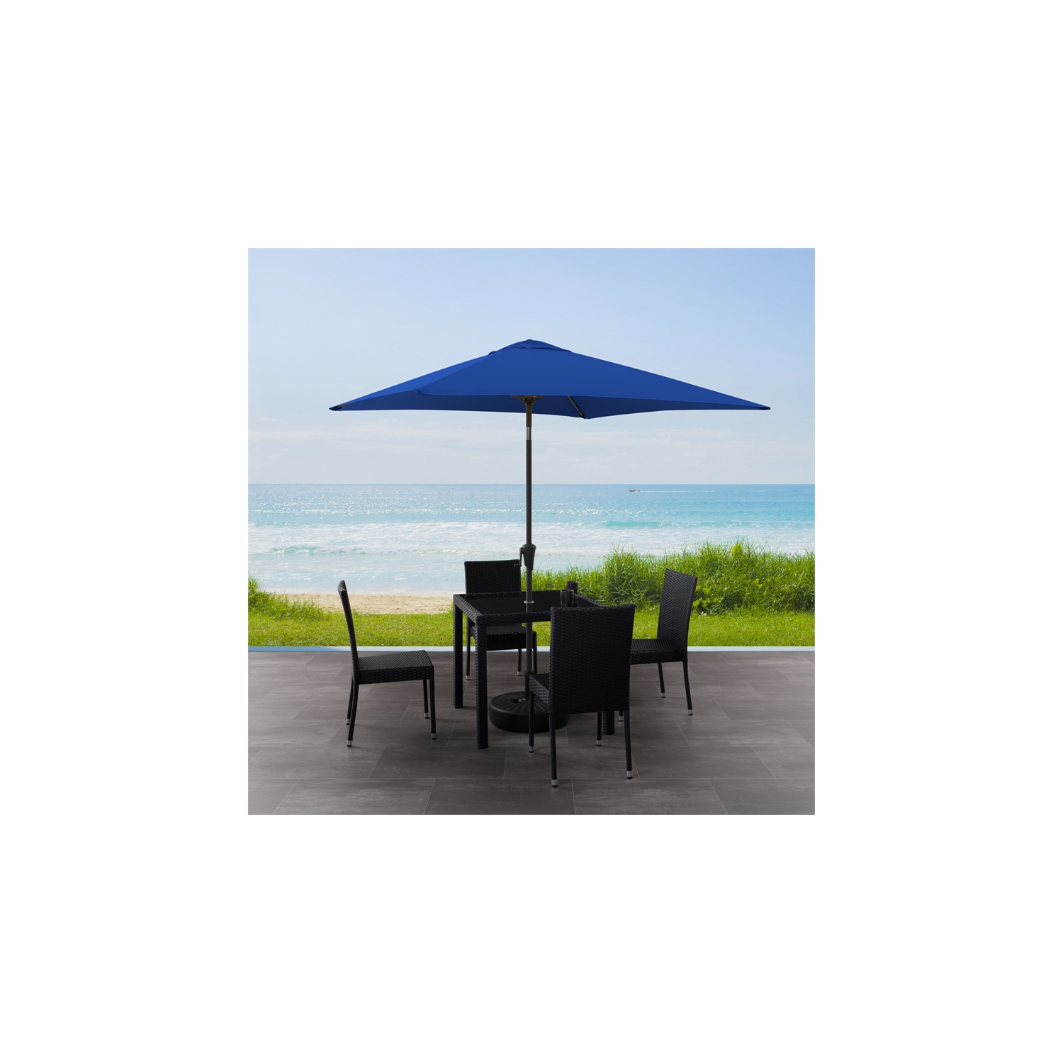 6,5&nbsp;pi repliable de CorLiving. Parasol carré pour patio - Bleu marine