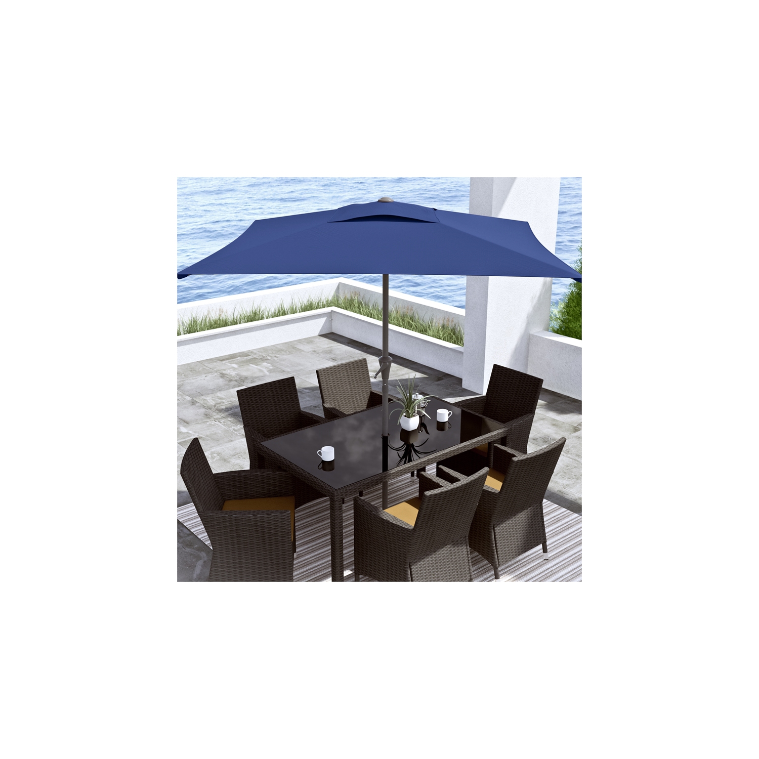 6,5&nbsp;pi repliable de CorLiving. Parasol carré pour patio - Bleu marine
