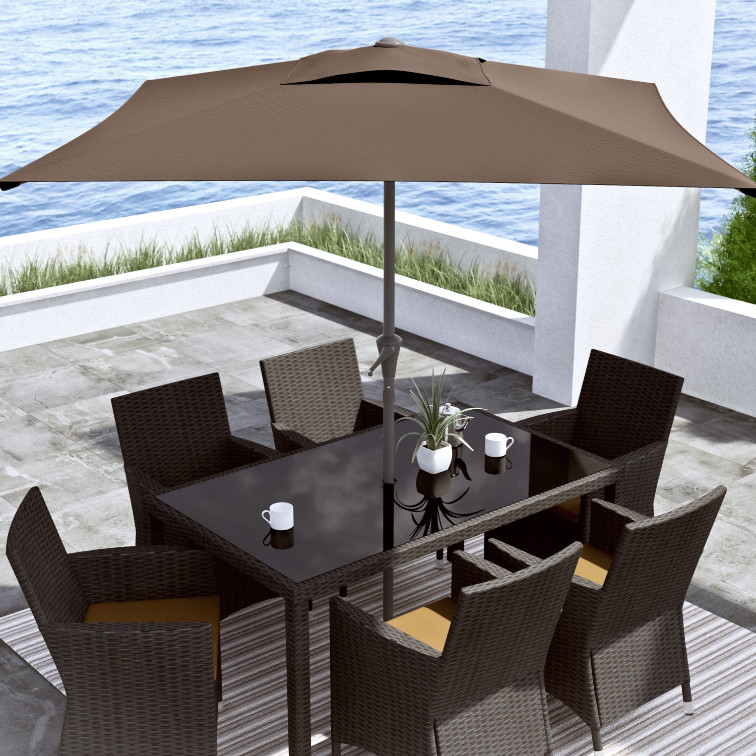 6,5&nbsp;pi de CorLiving. Parasol carré pour patio - Brun sable
