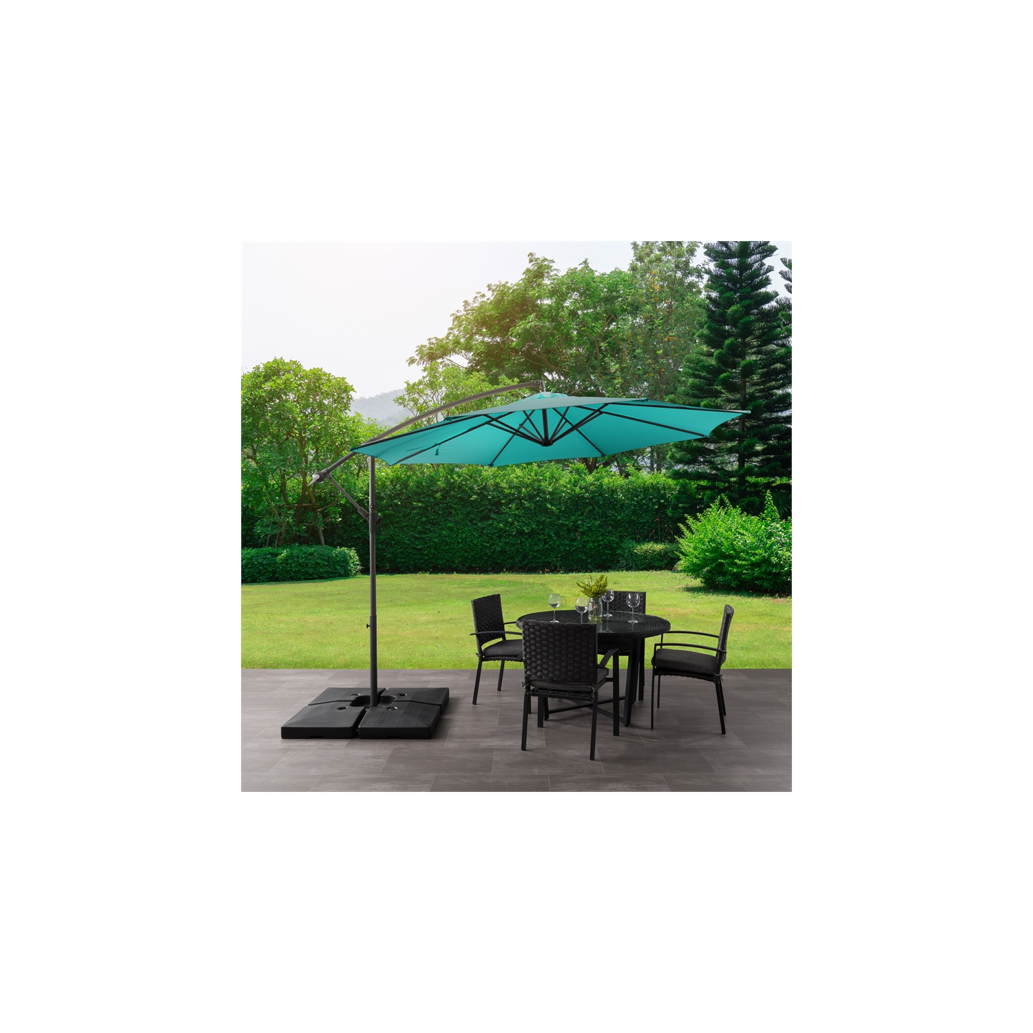 11&nbsp;pi repliable de CorLiving. Parasol excentré - Bleu turquoise