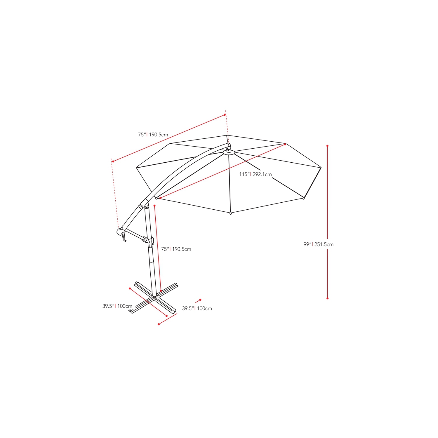 CorLiving Collapsible 11 ft. Offset Patio Umbrella - Sand Grey