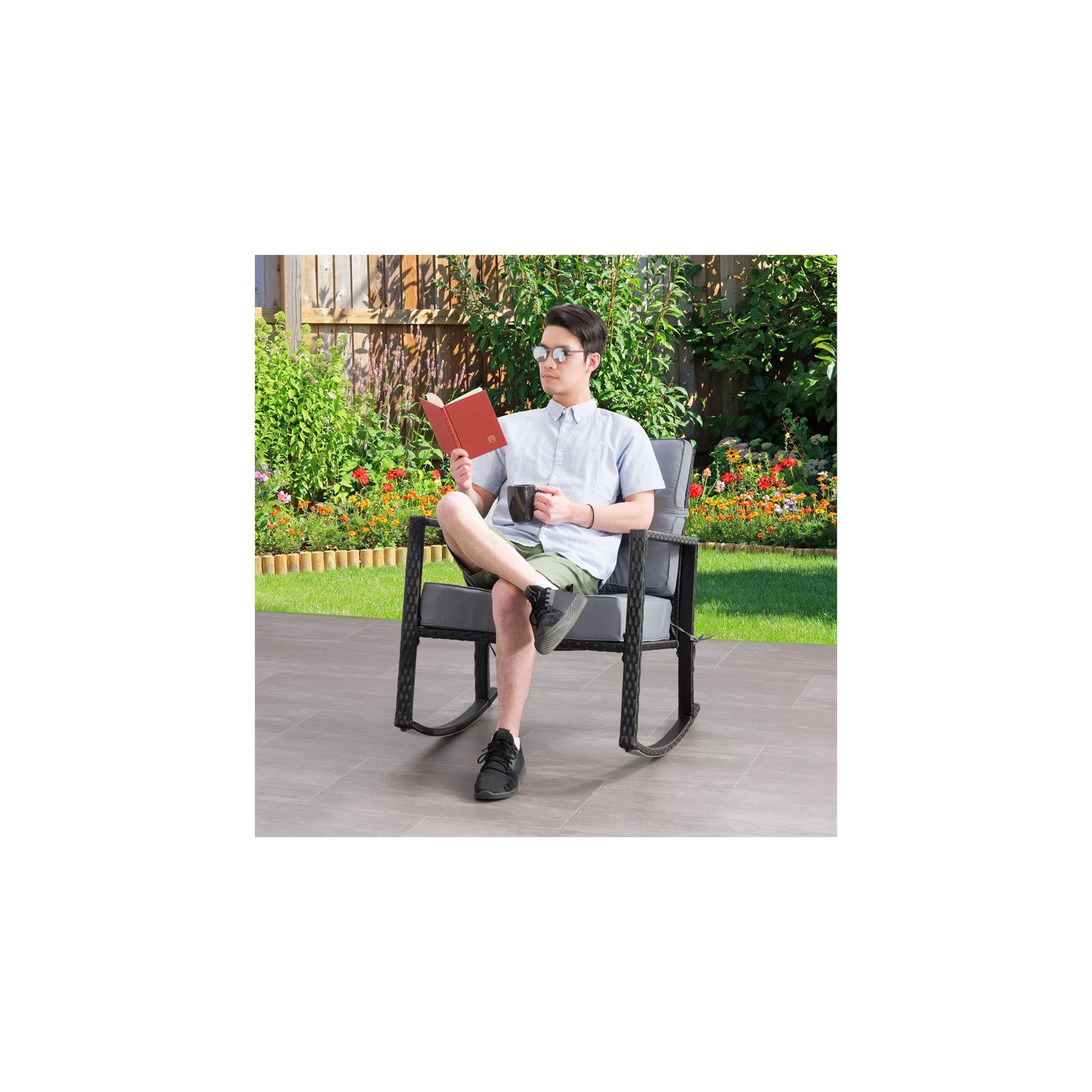 Parksville Resin Wicker Patio Rocking Chair - Black/Ash Grey