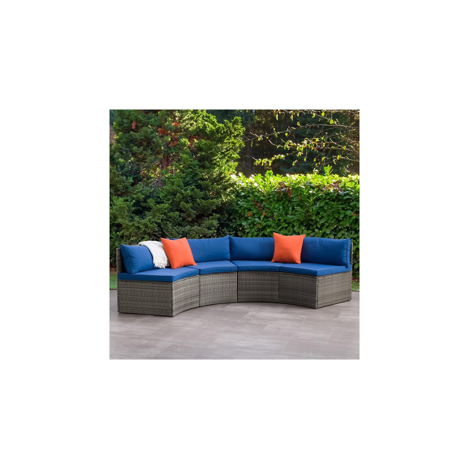 Ensemble modulaire de patio de 4 pièces en osier en résine Parksville - Gris/Bleu Oxford