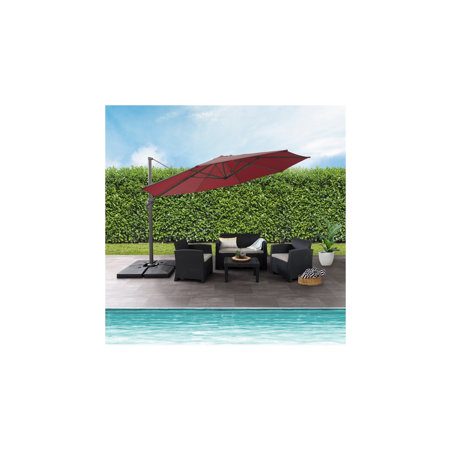 CorLiving Collapsible 11.5 ft. Deluxe Patio Umbrella - Wine Red