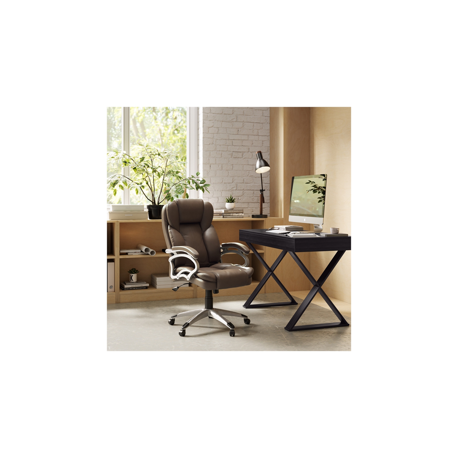 CorLiving Workspace High-Back Faux Leather Executive Chair - Caramel Brown