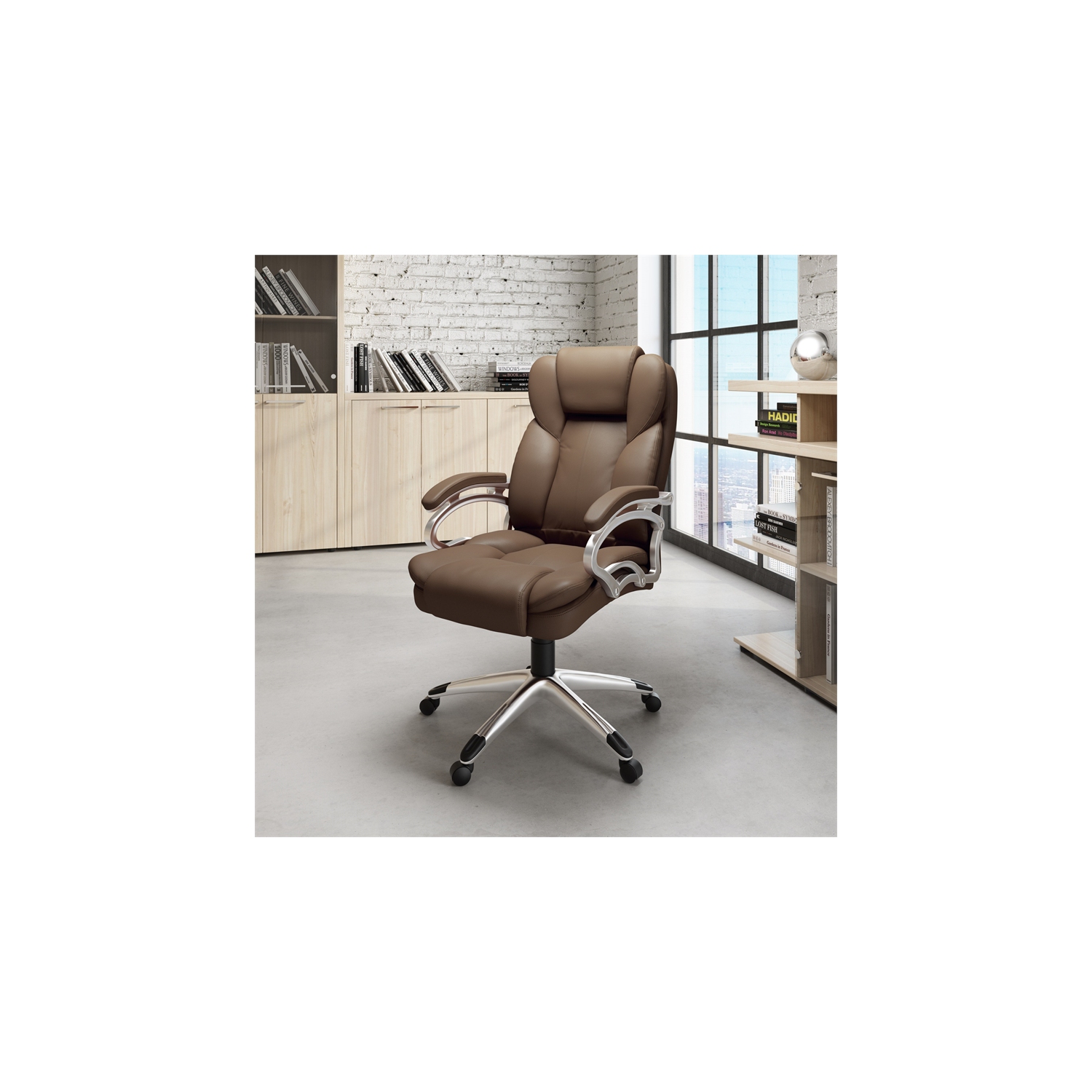 CorLiving Workspace High-Back Faux Leather Executive Chair - Caramel Brown
