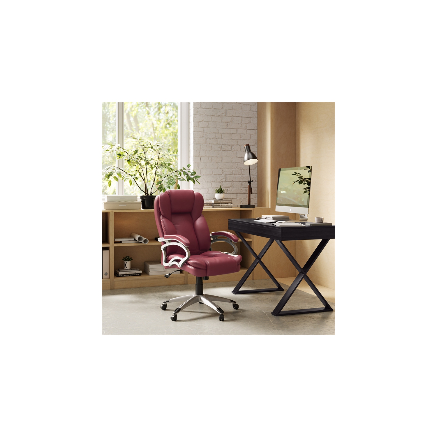CorLiving Workspace High-Back Faux Leather Executive Chair - Brick Red