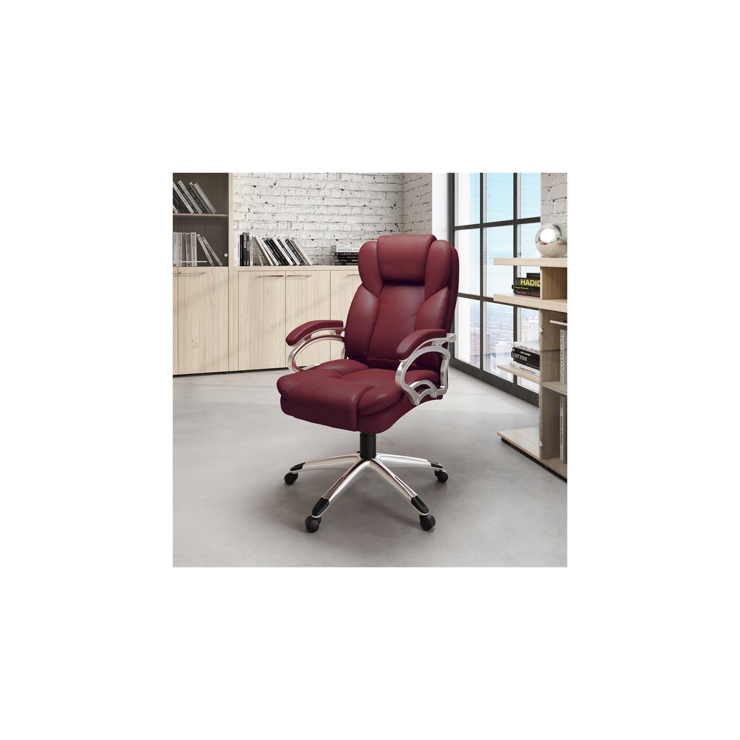 CorLiving Workspace High-Back Faux Leather Executive Chair - Brick Red