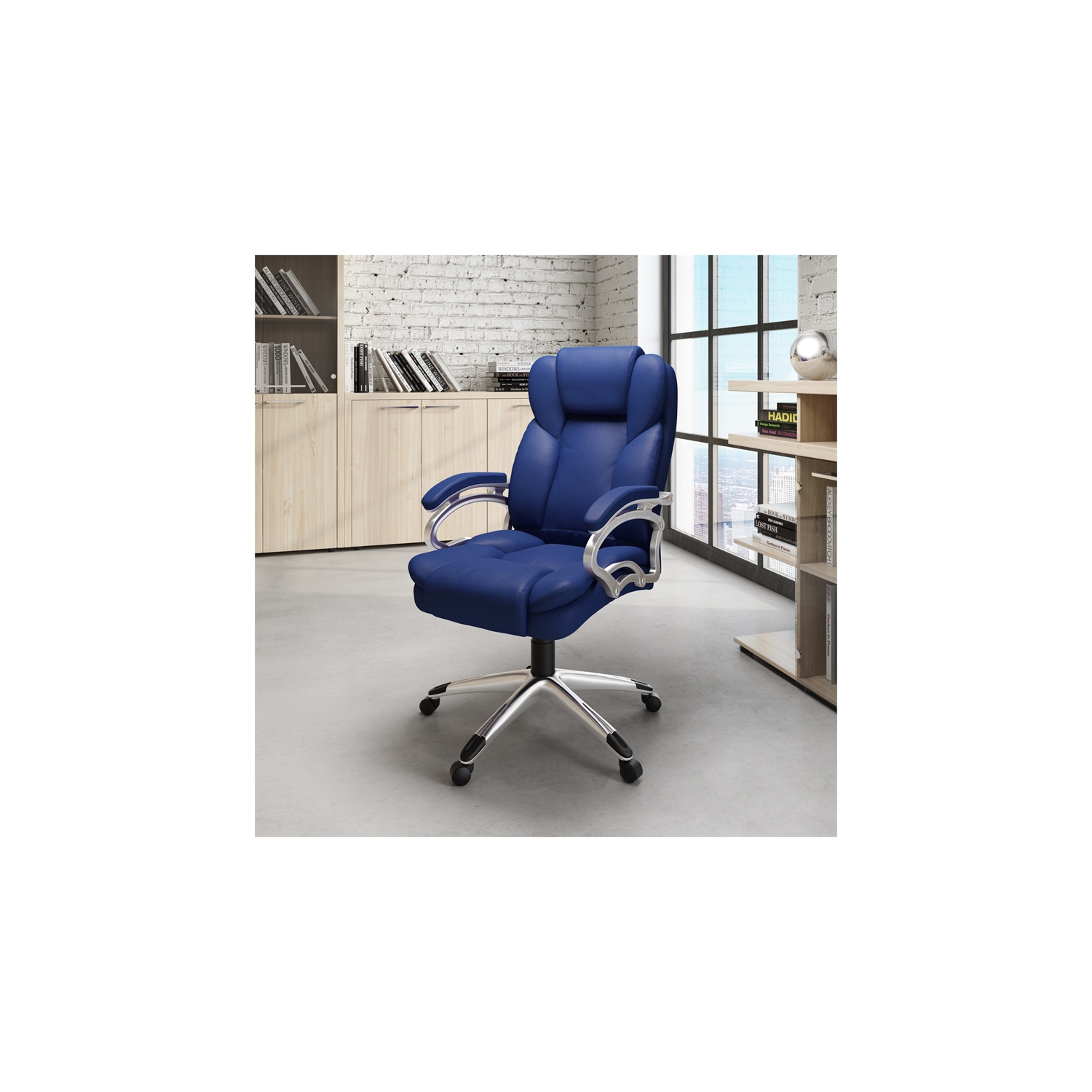 Fauteuil de bureau en similicuir à dossier haut Workspace de CorLiving - Bleu cobalt