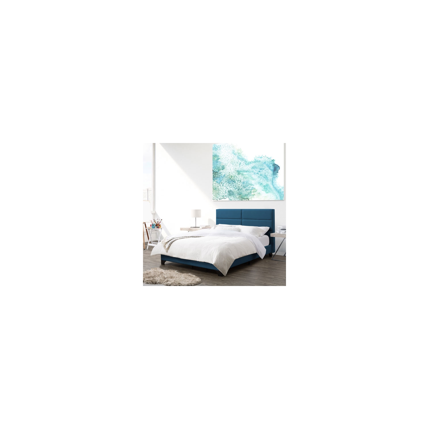 Bellevue Contemporary Upholstered Platform Bed-Double-Ocean Blue