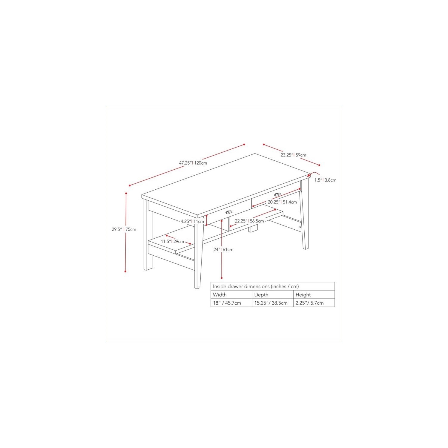 CorLiving Folio Drawer Desk - Black Espresso