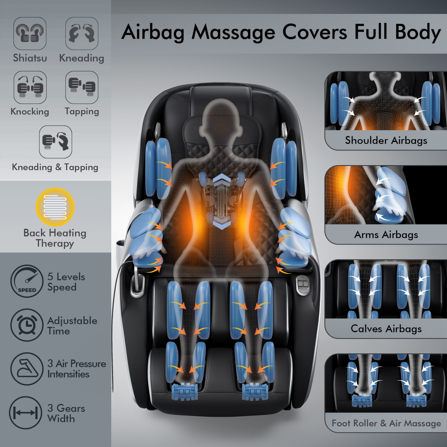 Relaxe Zero Gravity Shiatsu Massage Chair with Heating