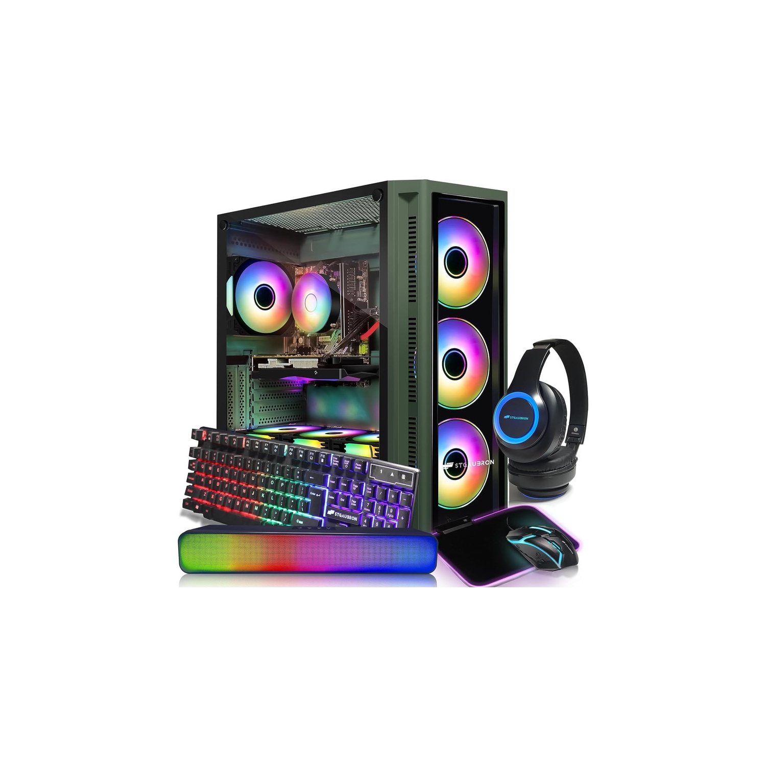 STGAubron Gaming Desktop PC,Intel Core i7-10700KF up to 5.1G,GeForce RTX 3060 Ti 8G GDDR6,32G,2T SSD,WiFi,BT 5.0,RGB Fan x 6,RGB KB&MS&MS Pad,RGB BT Sound Bar&BT Gaming Mic,W11H64