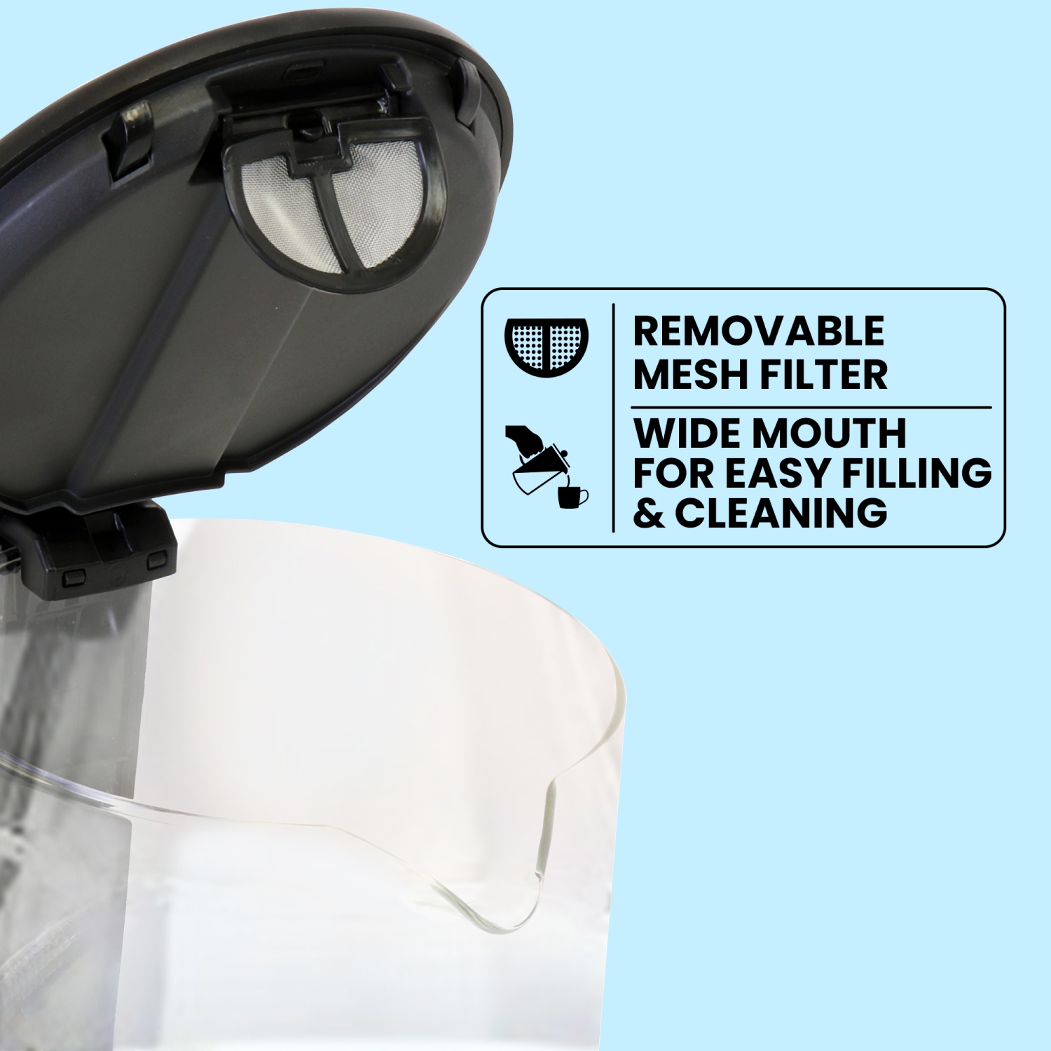 Total Chef Electric Glass Tea Kettle with LED Light, 1.8QT/1.7L, Cordless Pouring and Auto Shut-Off