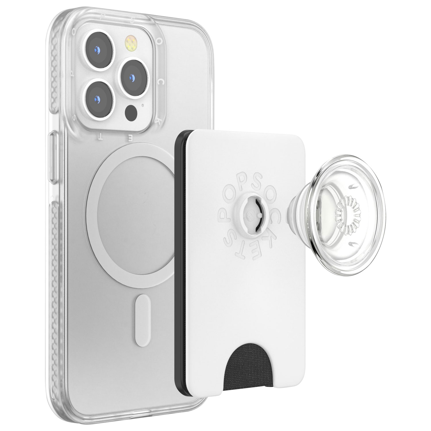 PopSockets MagSafe PopWallet+ Universal Cell Phone Expanding Grip & Stand - White/Clear