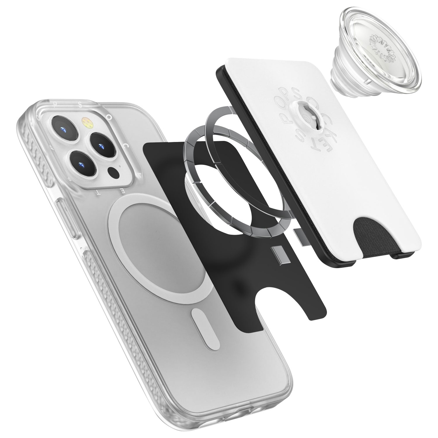 PopSockets MagSafe PopWallet+ Universal Cell Phone Expanding Grip & Stand - White/Clear