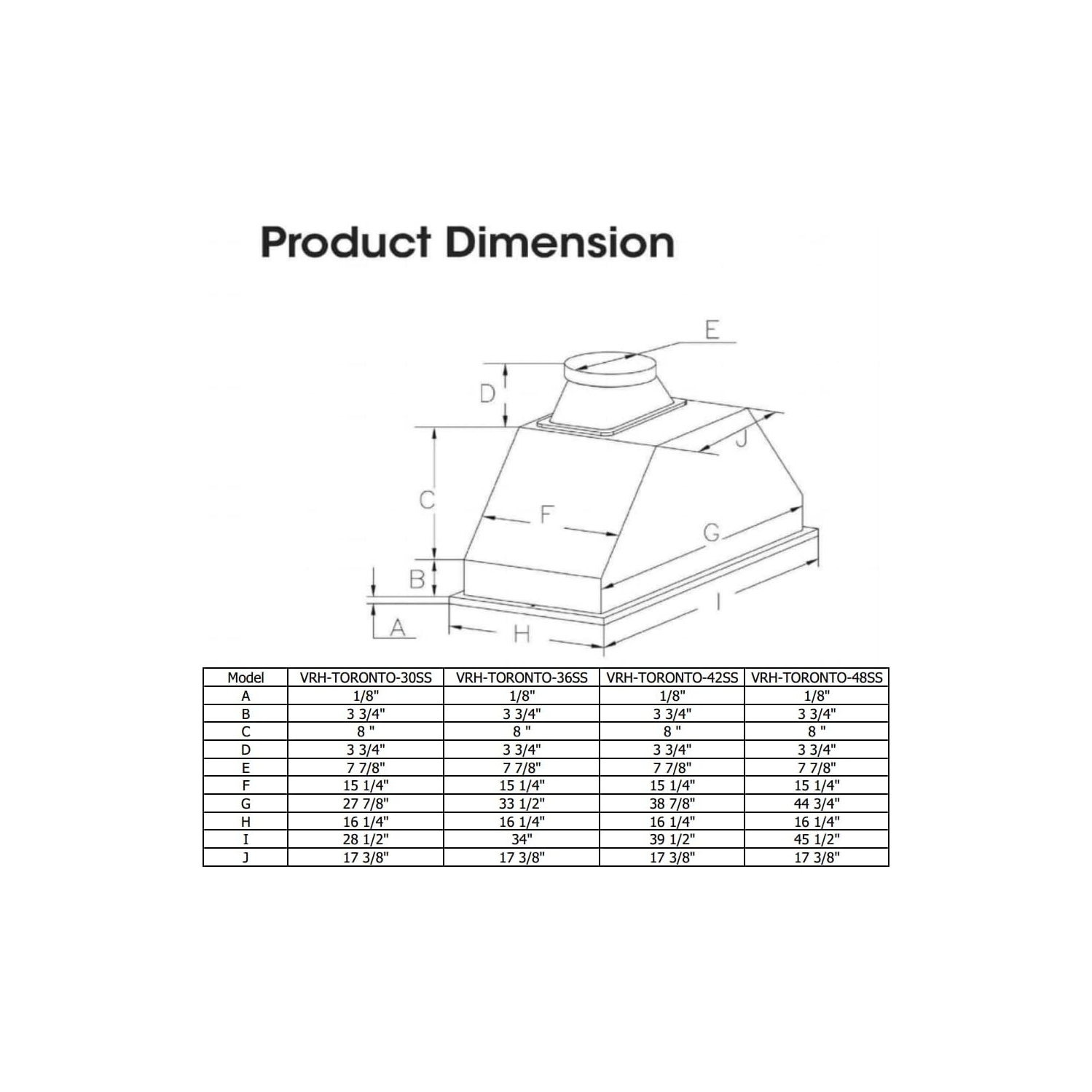Vesta Toronto 1000CFM 30'' Wide Stainless Steel Insert Range Hood With A Bevel Bottom, 2 Strong Motors, Mechanical Buttons Control, Dishwasher