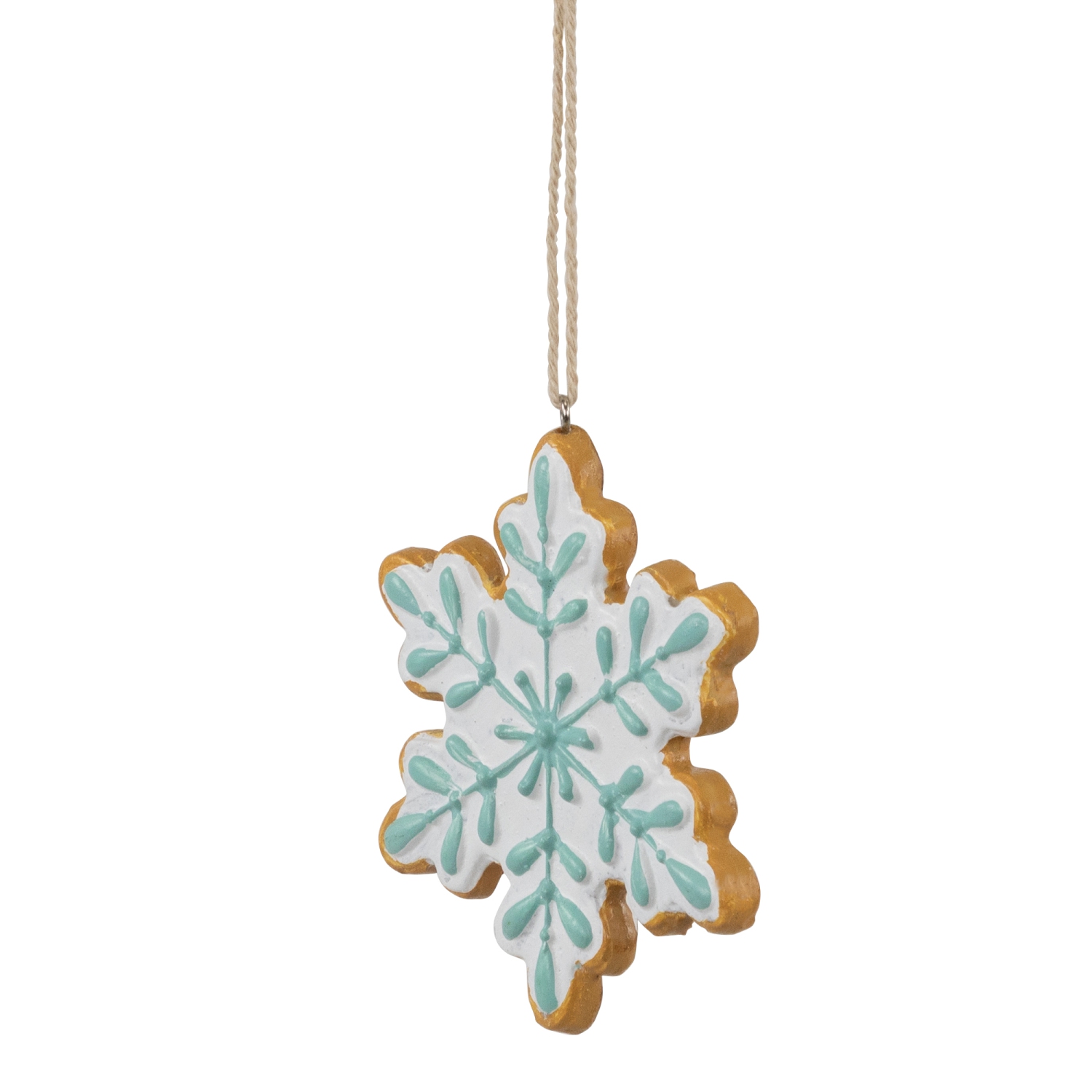 Frosted Snowflake Cookie Christmas Ornament - 3.75" - White and Green