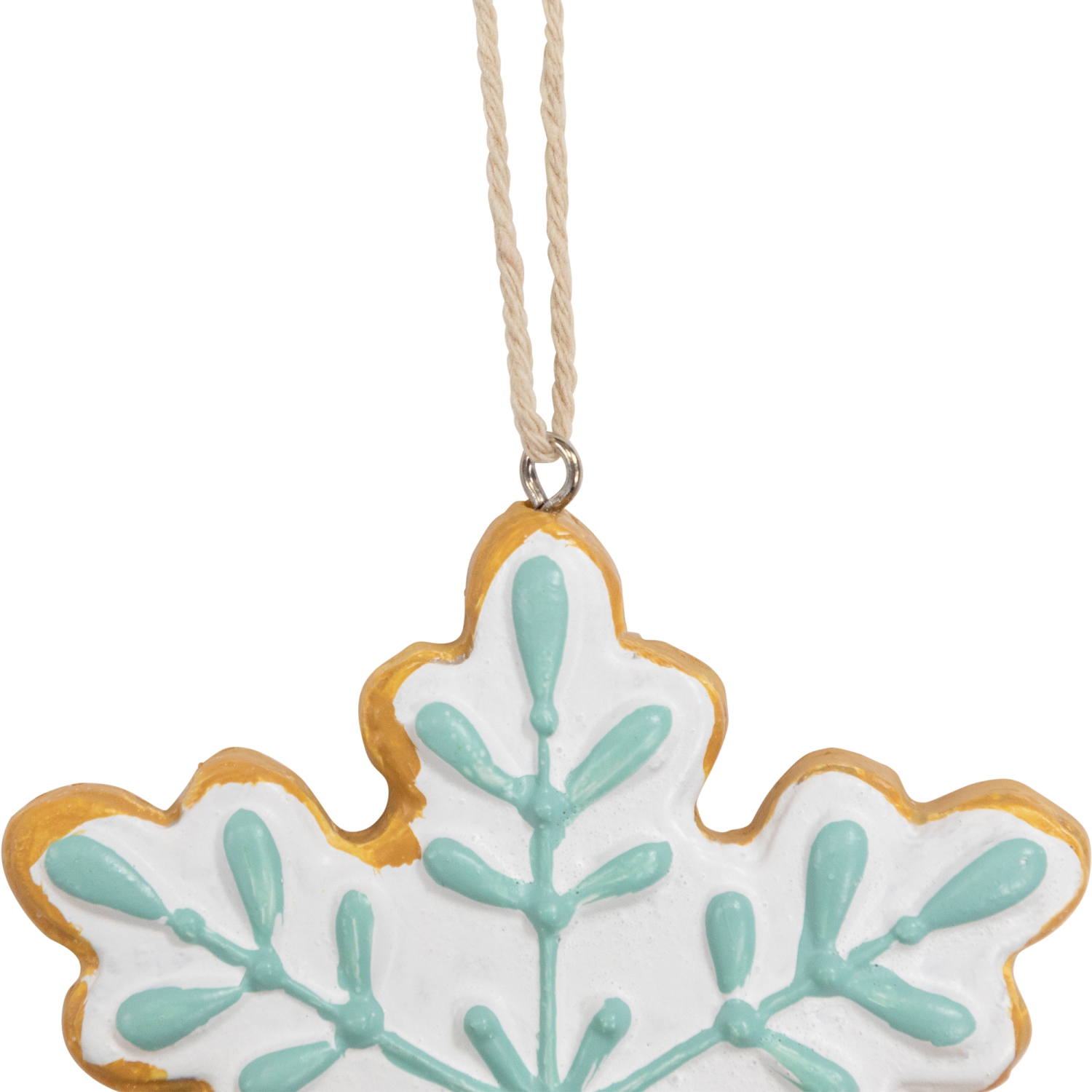 Frosted Snowflake Cookie Christmas Ornament - 3.75" - White and Green