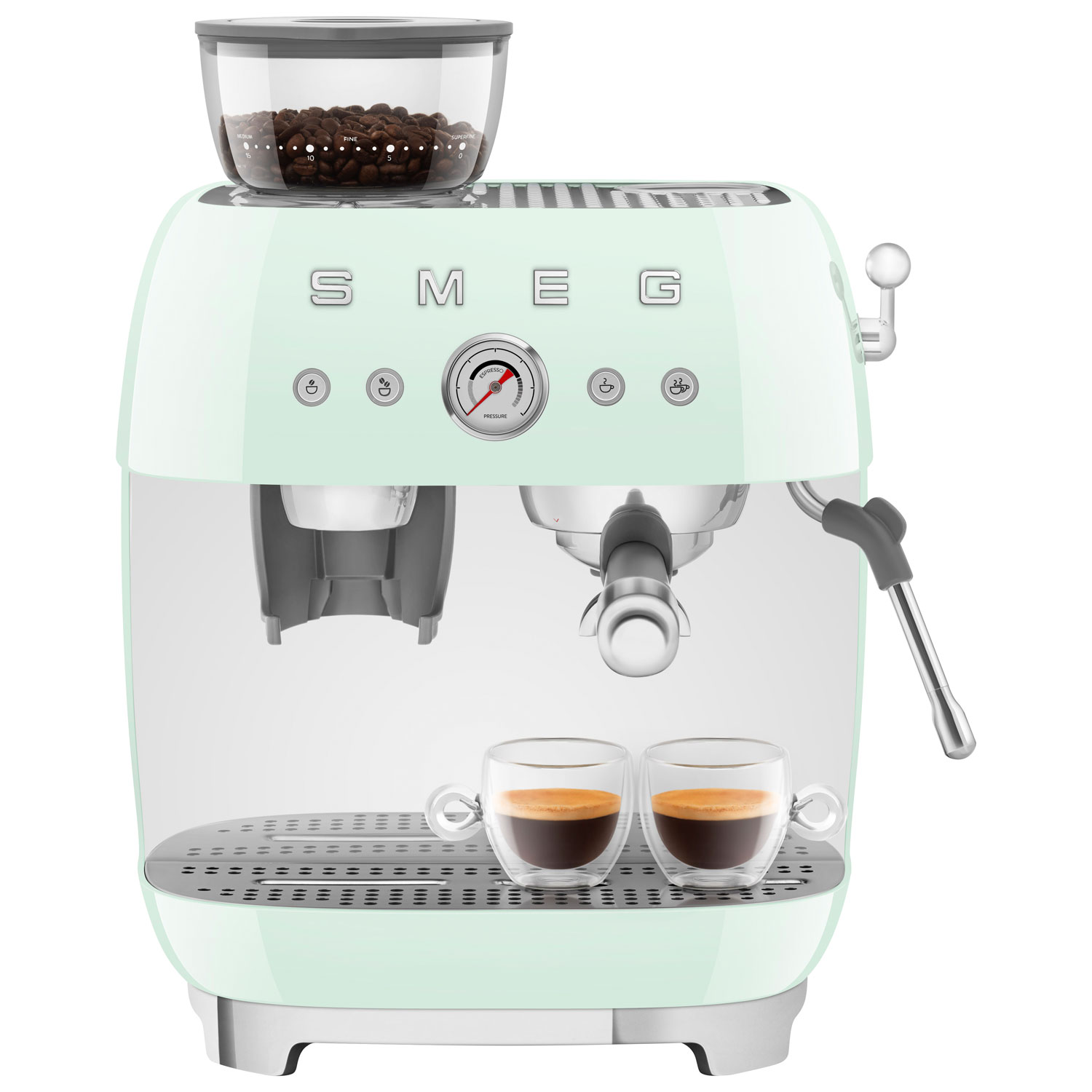 Smeg Manual Espresso Coffee Machine with Frother & Coffee Grinder - Pastel Green