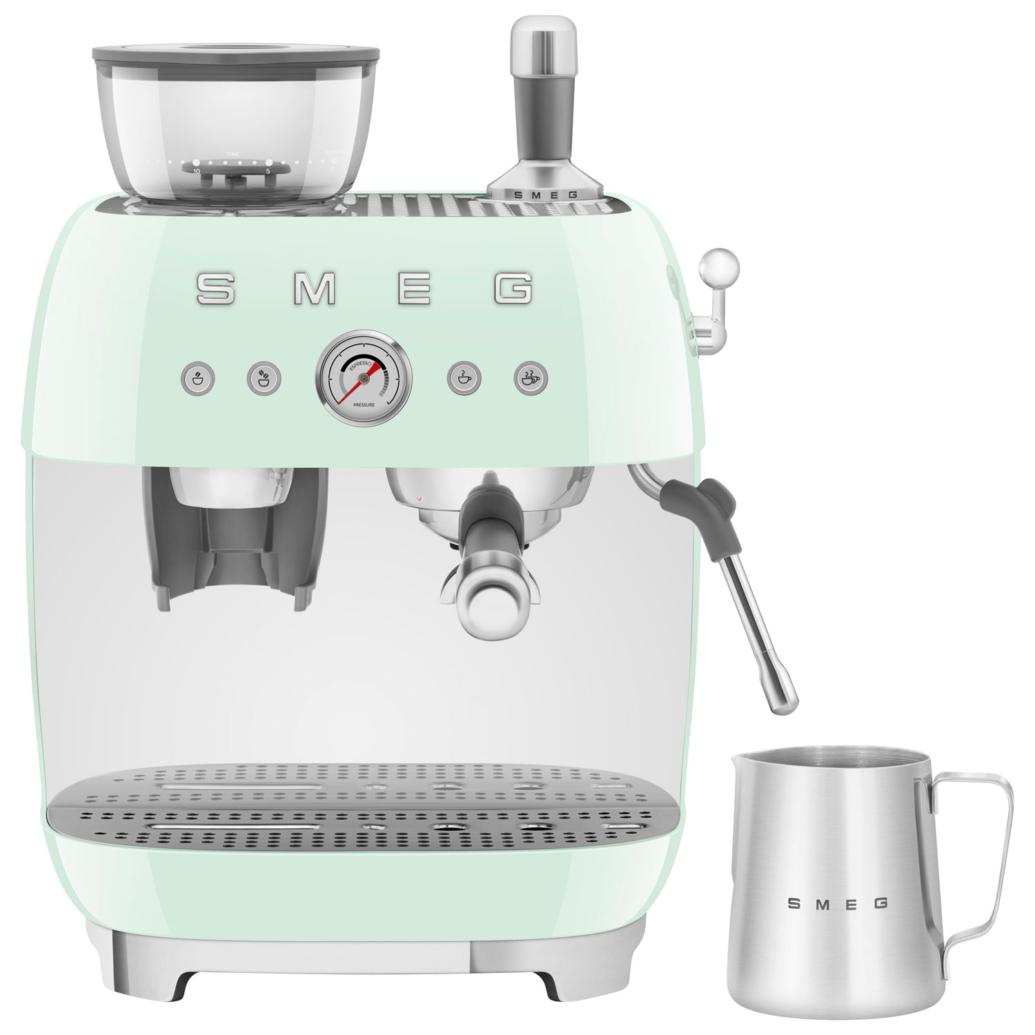 Smeg Manual Espresso Coffee Machine with Frother & Coffee Grinder - Pastel Green