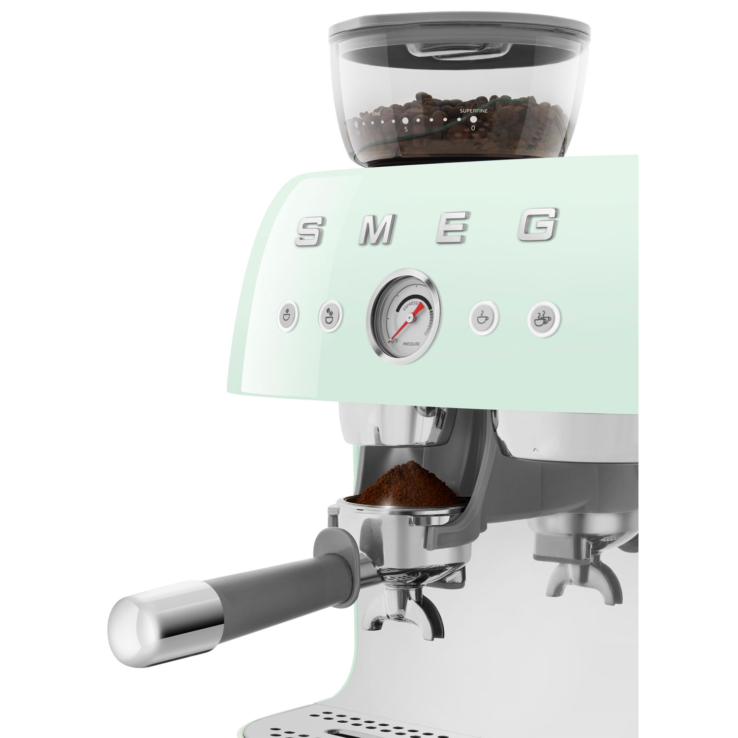 Smeg Manual Espresso Coffee Machine with Frother & Coffee Grinder - Pastel Green