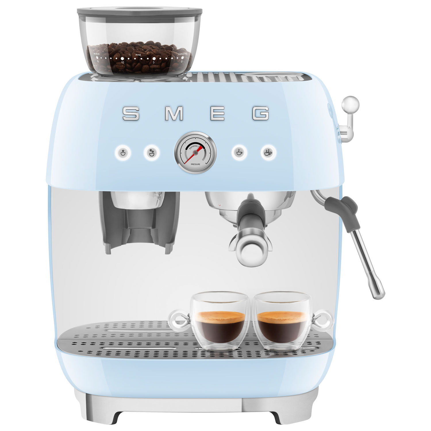 Machine à espresso manuelle de Smeg avec mousseur et moulin à café - Bleu pastel
