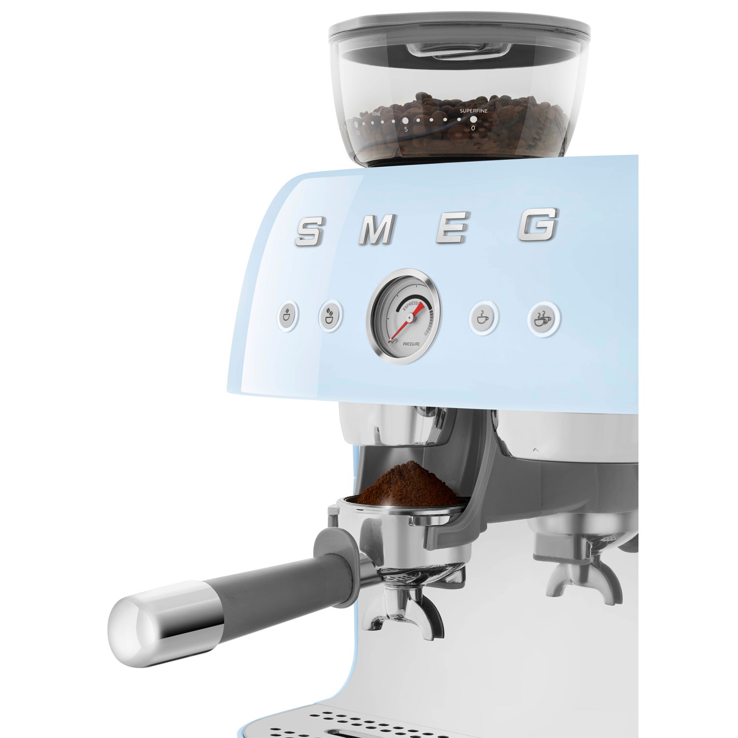 Machine à espresso manuelle de Smeg avec mousseur et moulin à café - Bleu pastel
