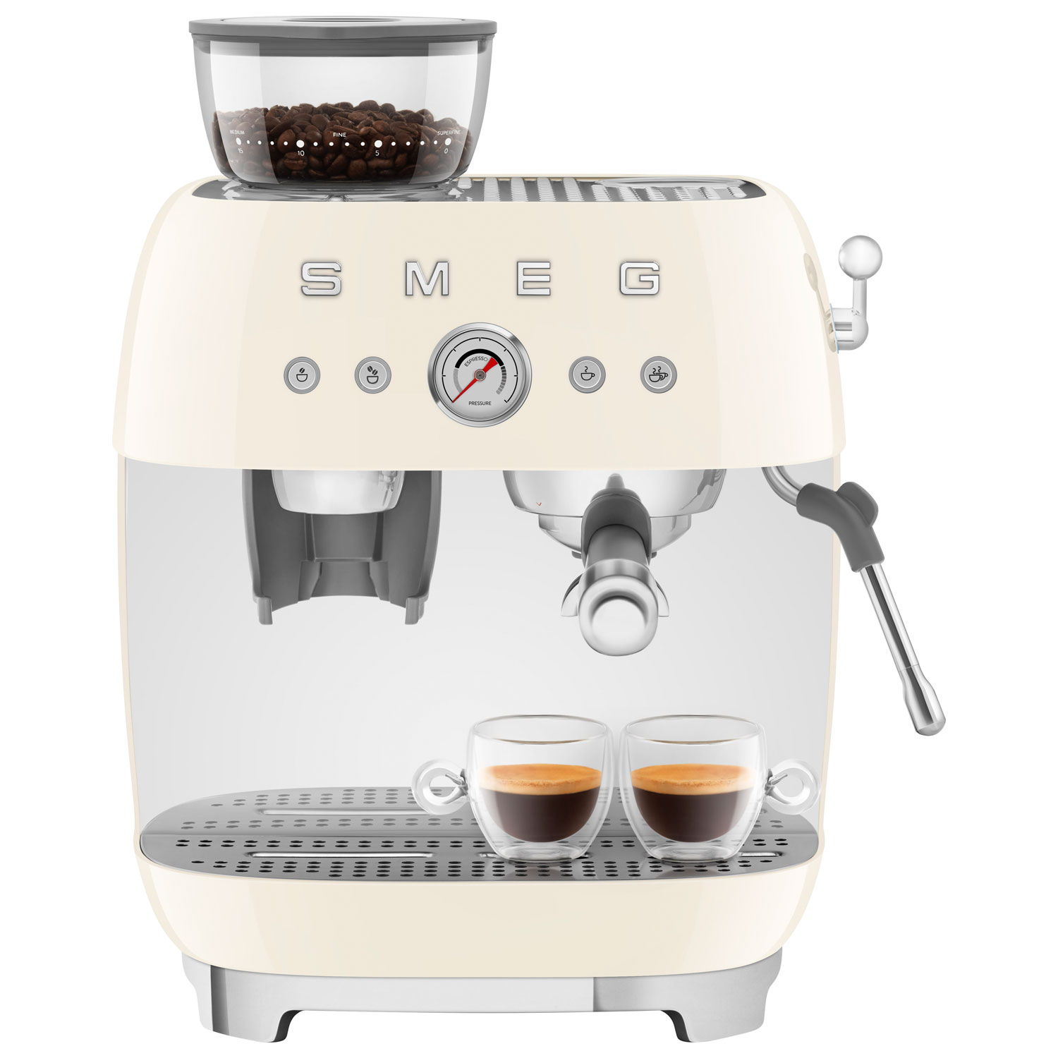 Smeg Manual Espresso Coffee Machine with Frother & Coffee Grinder - Crema