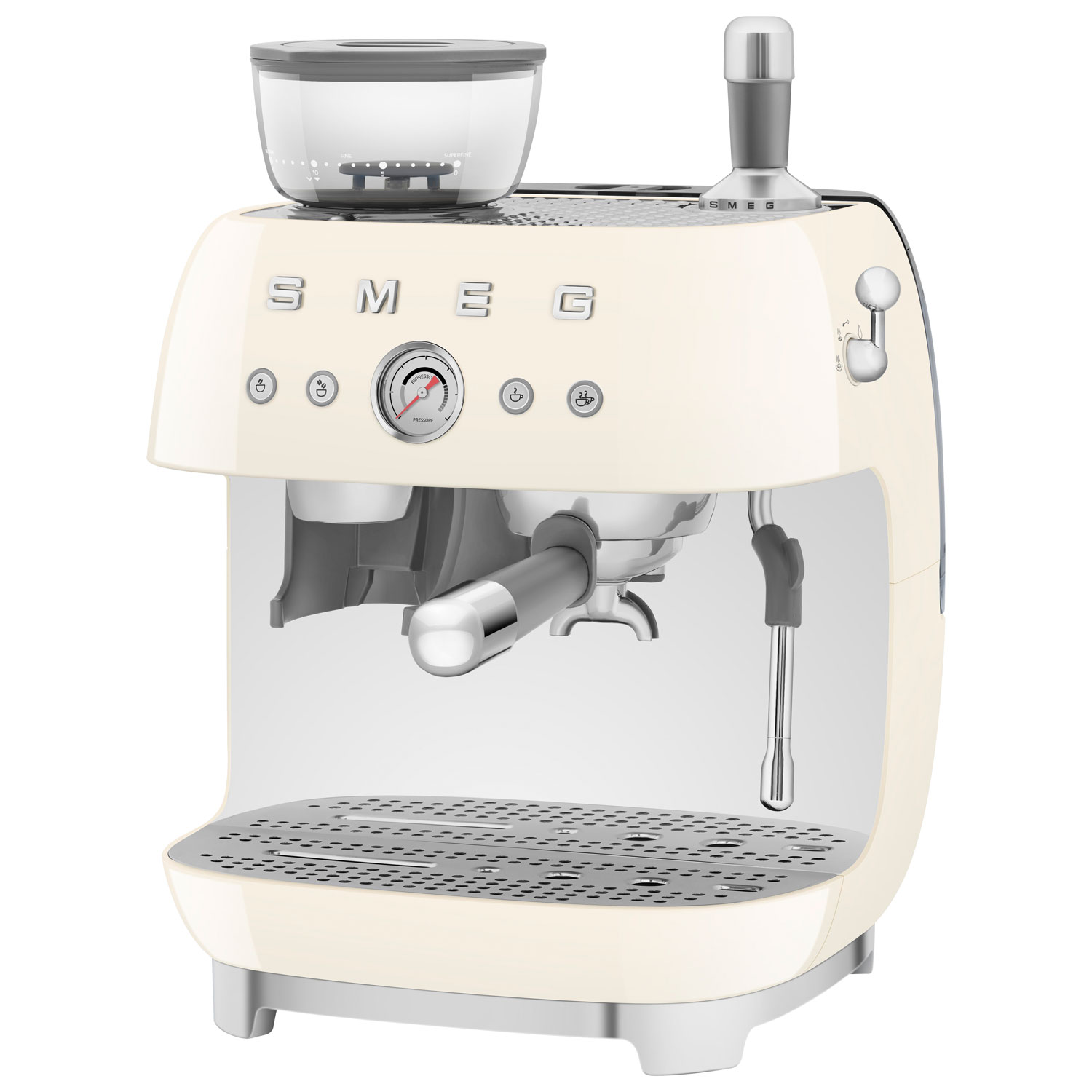Smeg Manual Espresso Coffee Machine with Frother & Coffee Grinder - Crema