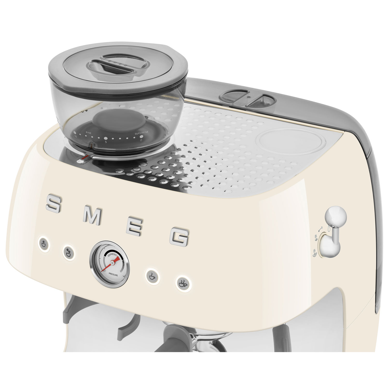 Smeg Manual Espresso Coffee Machine with Frother & Coffee Grinder - Crema