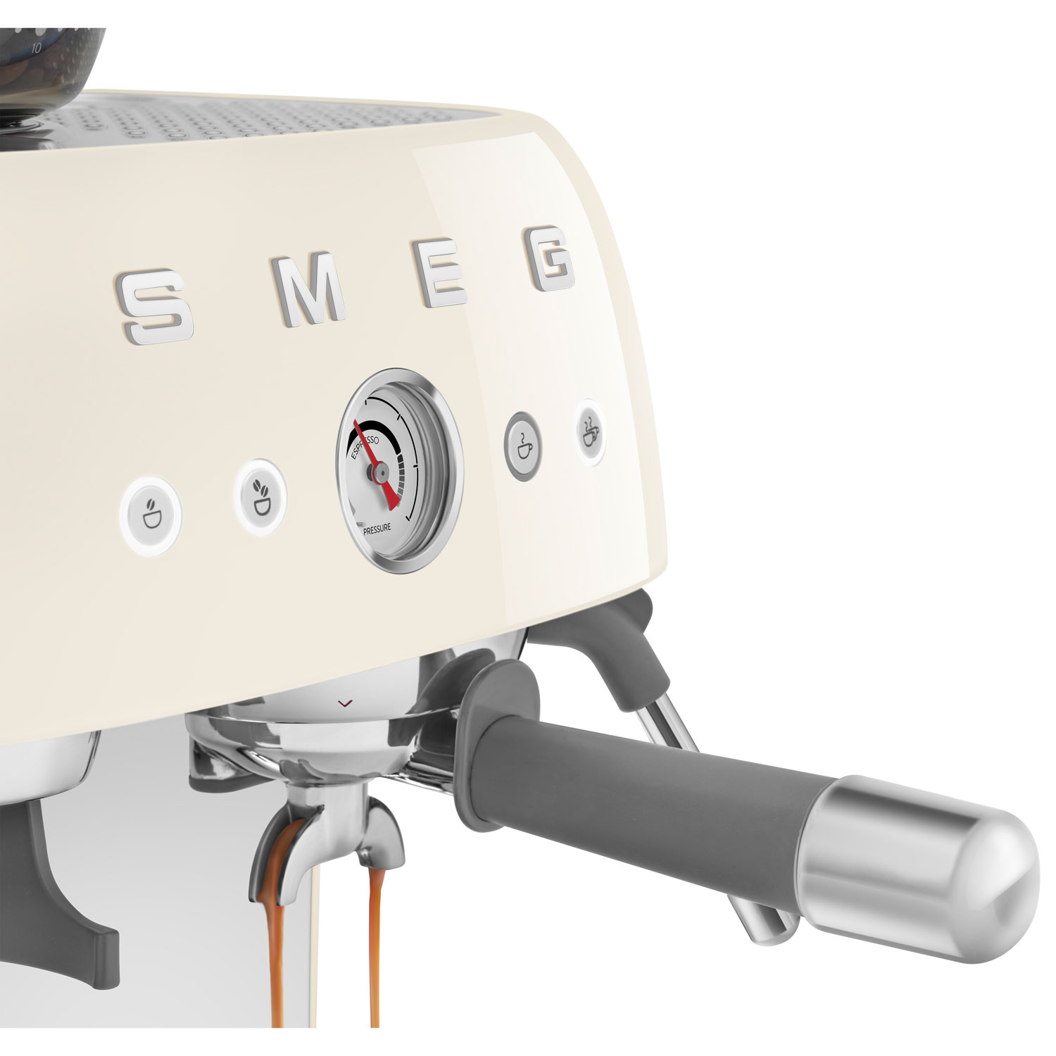 Smeg Manual Espresso Coffee Machine with Frother & Coffee Grinder - Crema