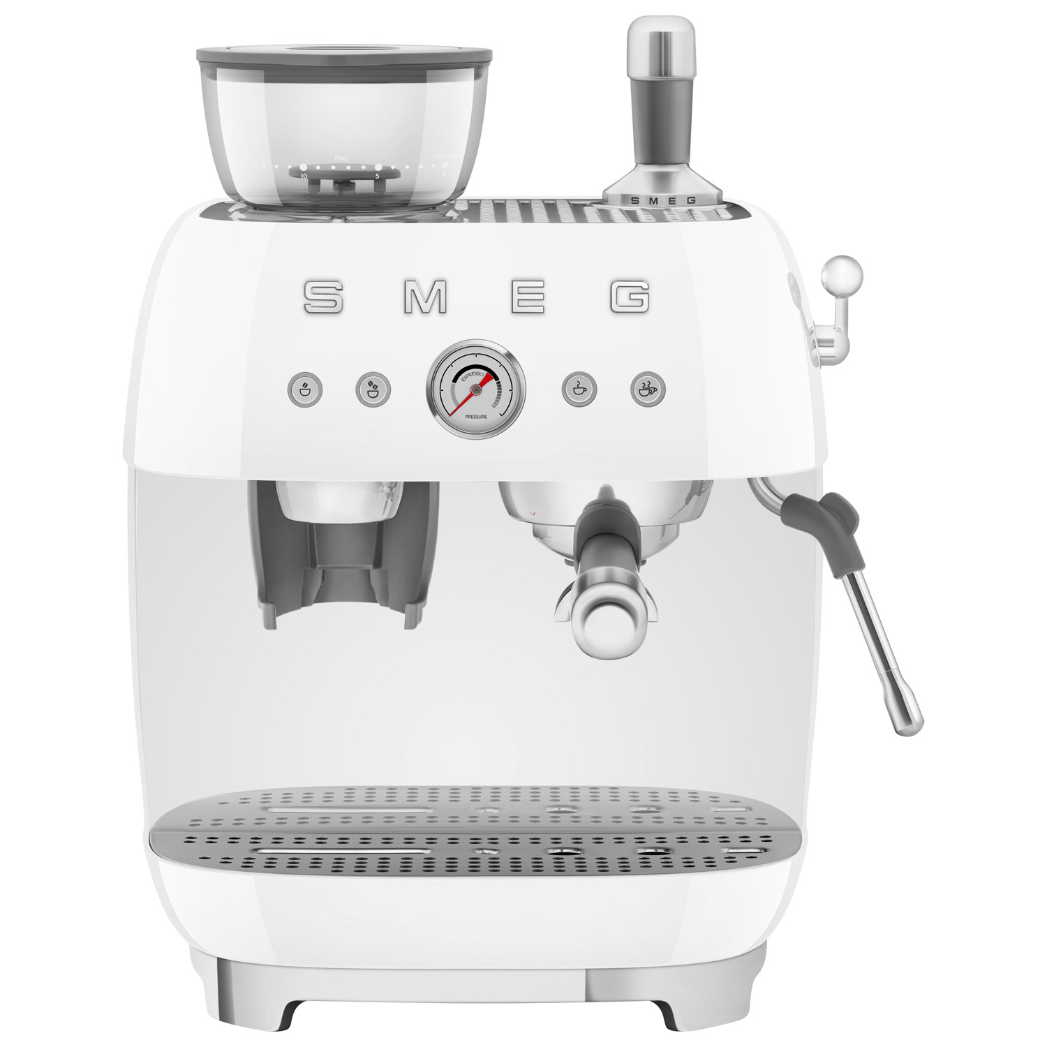 Smeg Manual Espresso Coffee Machine with Frother & Coffee Grinder - White