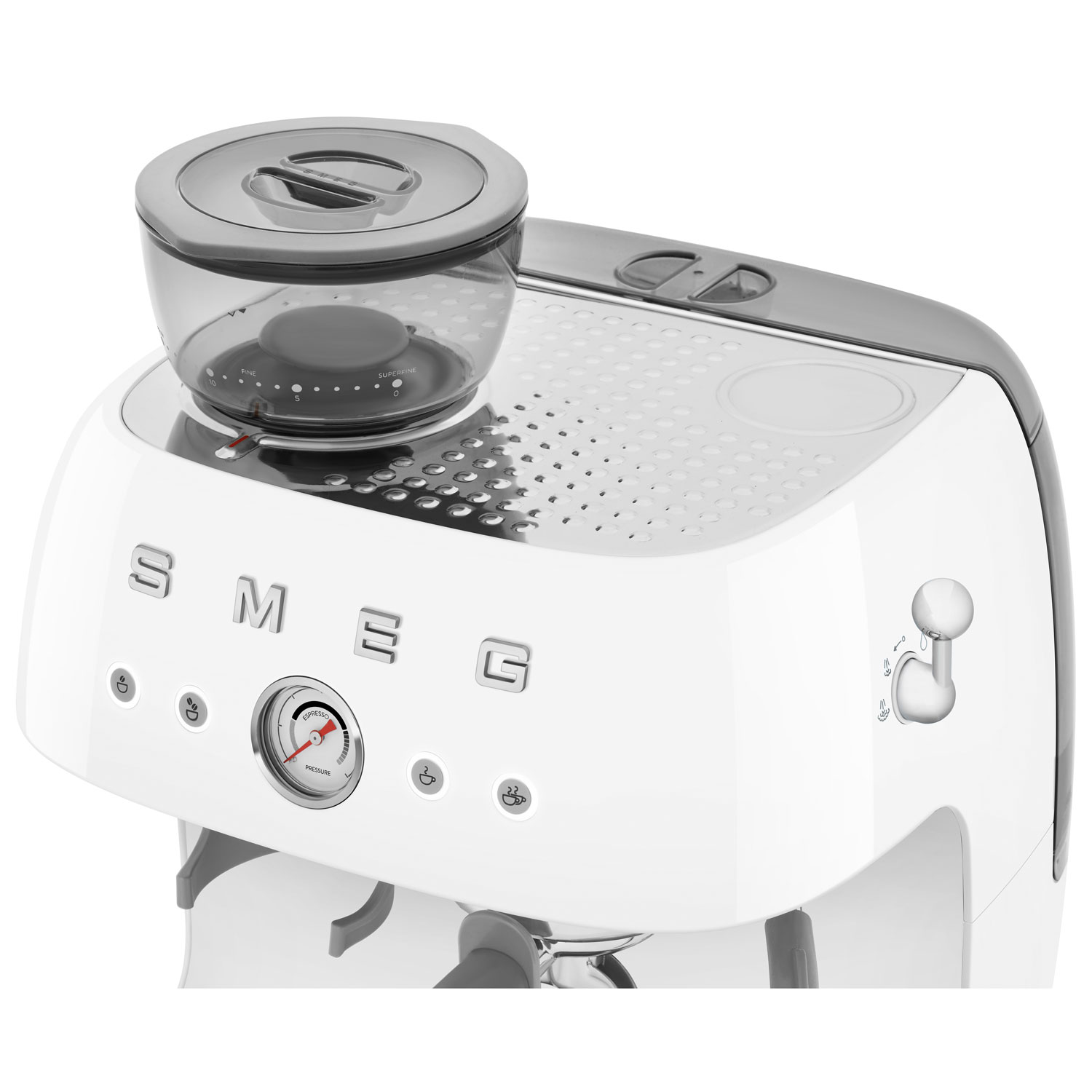 Smeg Manual Espresso Coffee Machine with Frother & Coffee Grinder - White