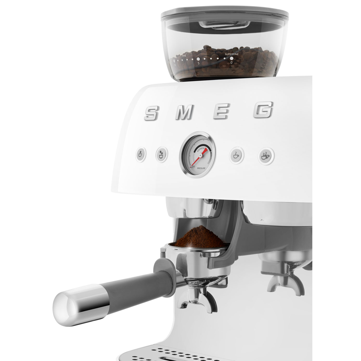 Smeg Manual Espresso Coffee Machine with Frother & Coffee Grinder - White