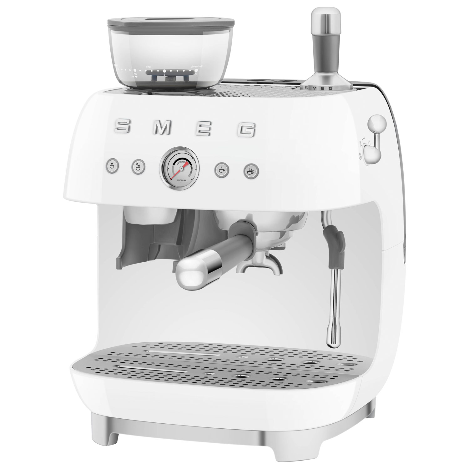 Smeg Manual Espresso Coffee Machine with Frother & Coffee Grinder - White