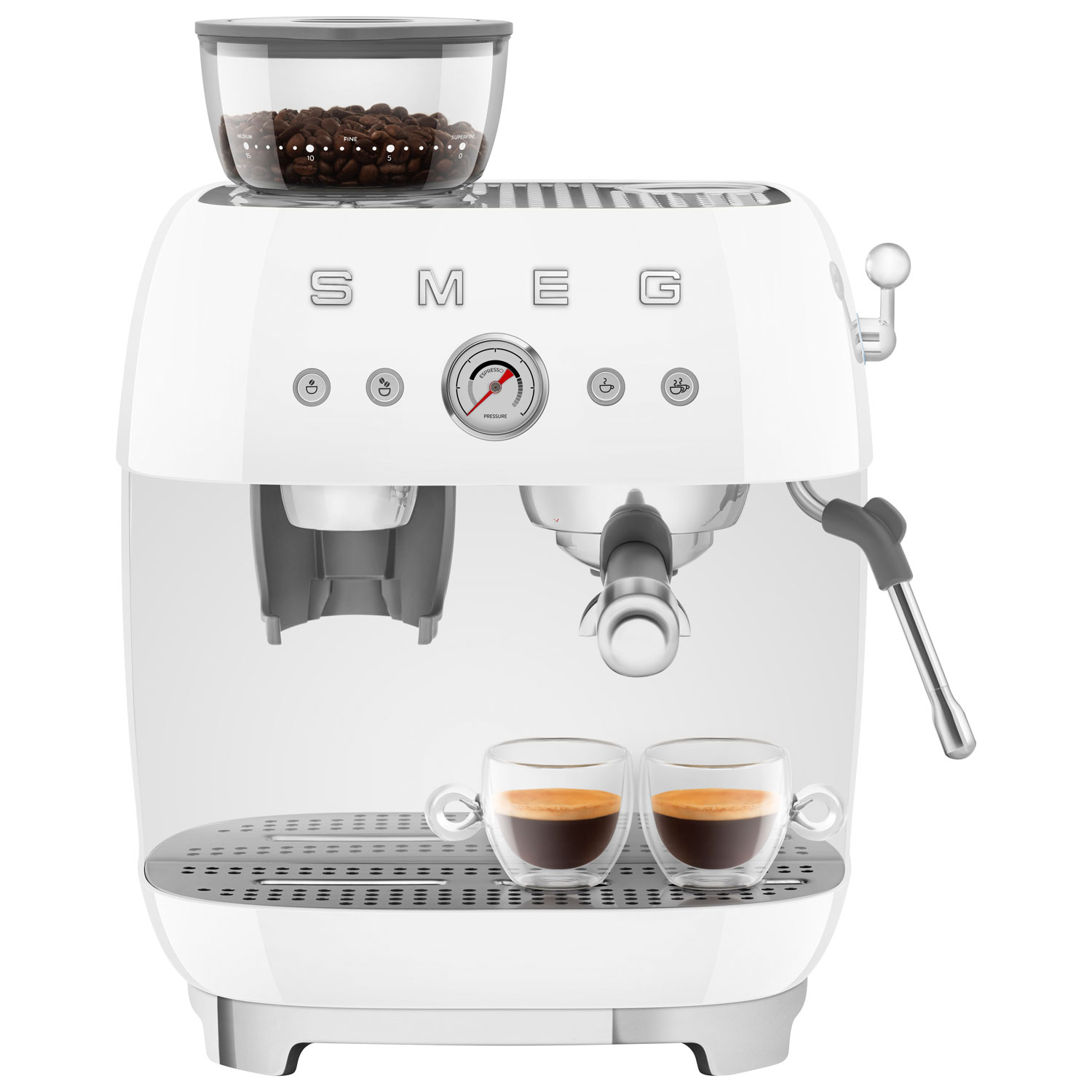 Smeg Manual Espresso Coffee Machine with Frother & Coffee Grinder - White