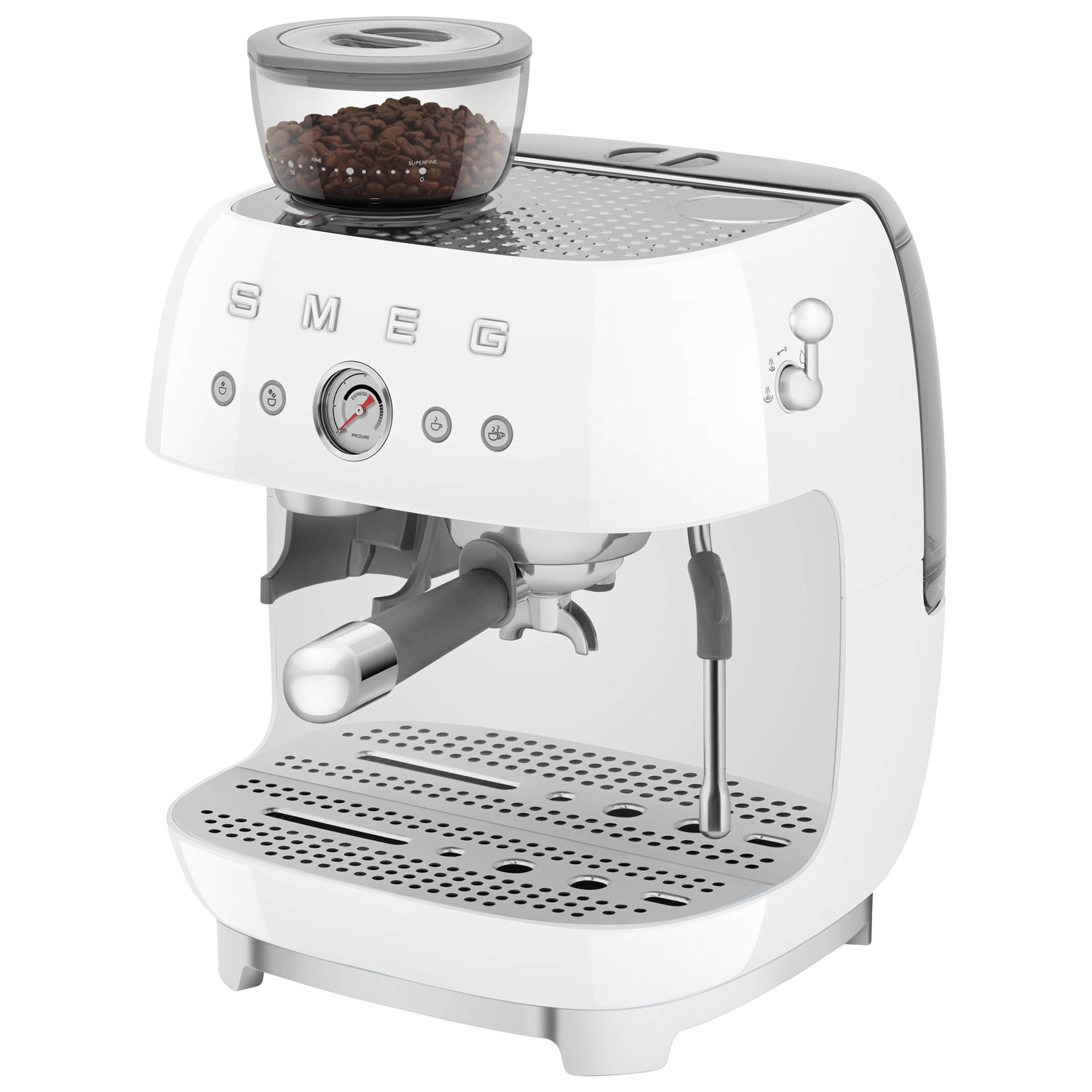 Smeg Manual Espresso Coffee Machine with Frother & Coffee Grinder - White