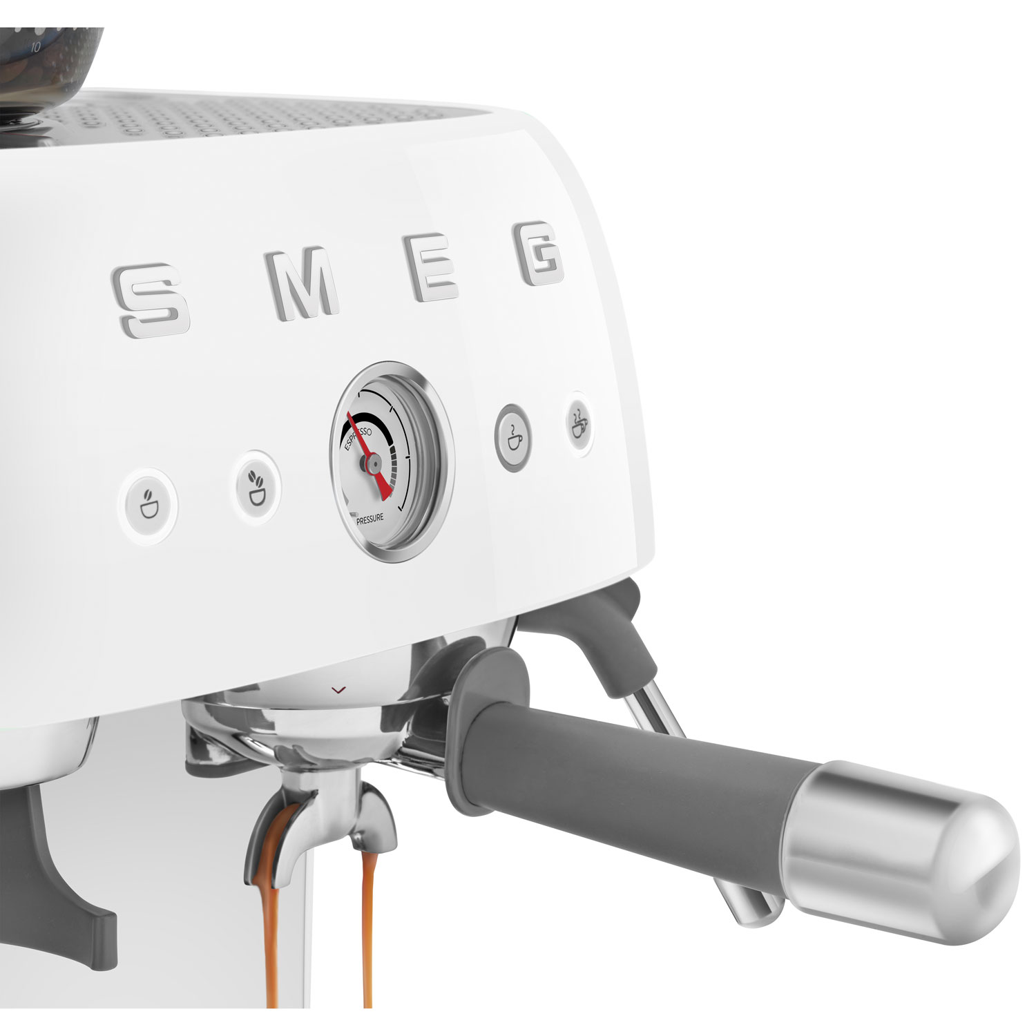 Smeg Manual Espresso Coffee Machine with Frother & Coffee Grinder - White