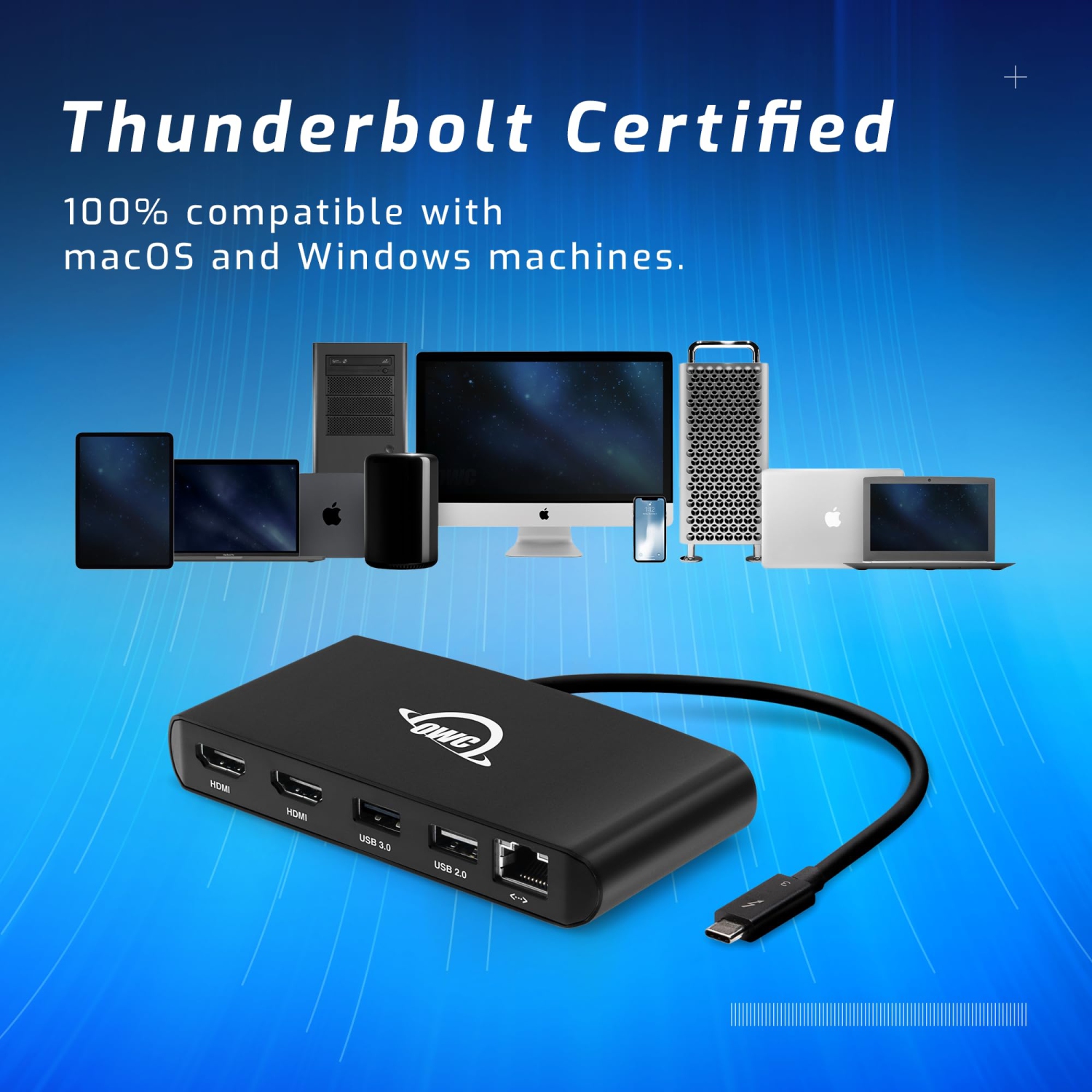 OWC 5-Port Thunderbolt mini Dock - 2 x HDMI, 1 x USB 3, 1 x USB 2, Ethernet 1000BT *Bus-Powered*