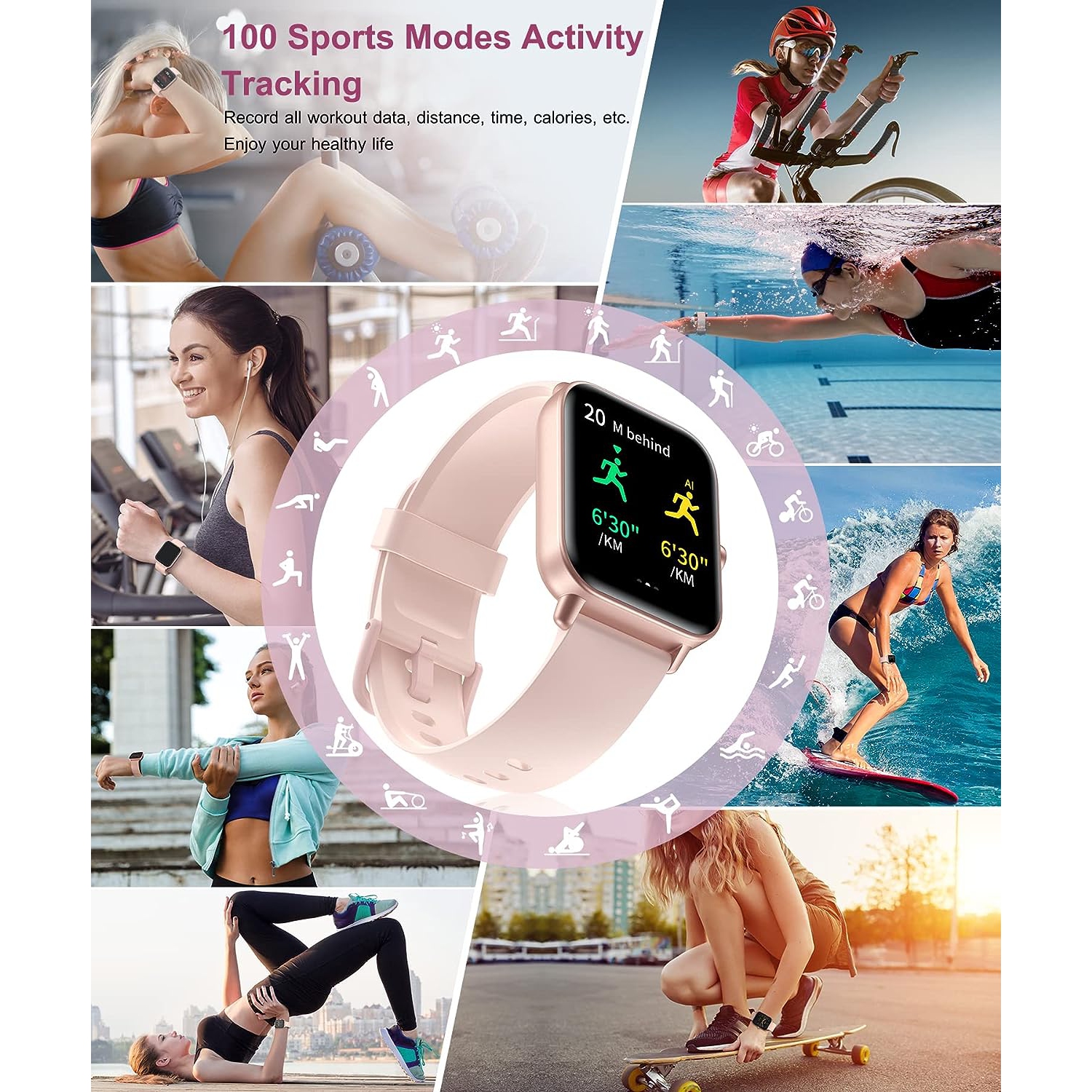 Gleam Up Smart Watch for Men Women | Fitness Tracker with Heart Rate Blood Oxygen Sleep Monitor 100 Sports Modes IP68 Waterproof Smart Watch for