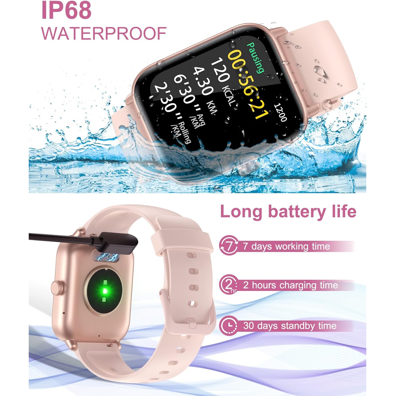 Gleam Up Smart Watch for Men Women | Fitness Tracker with Heart Rate Blood Oxygen Sleep Monitor 100 Sports Modes IP68 Waterproof Smart Watch for