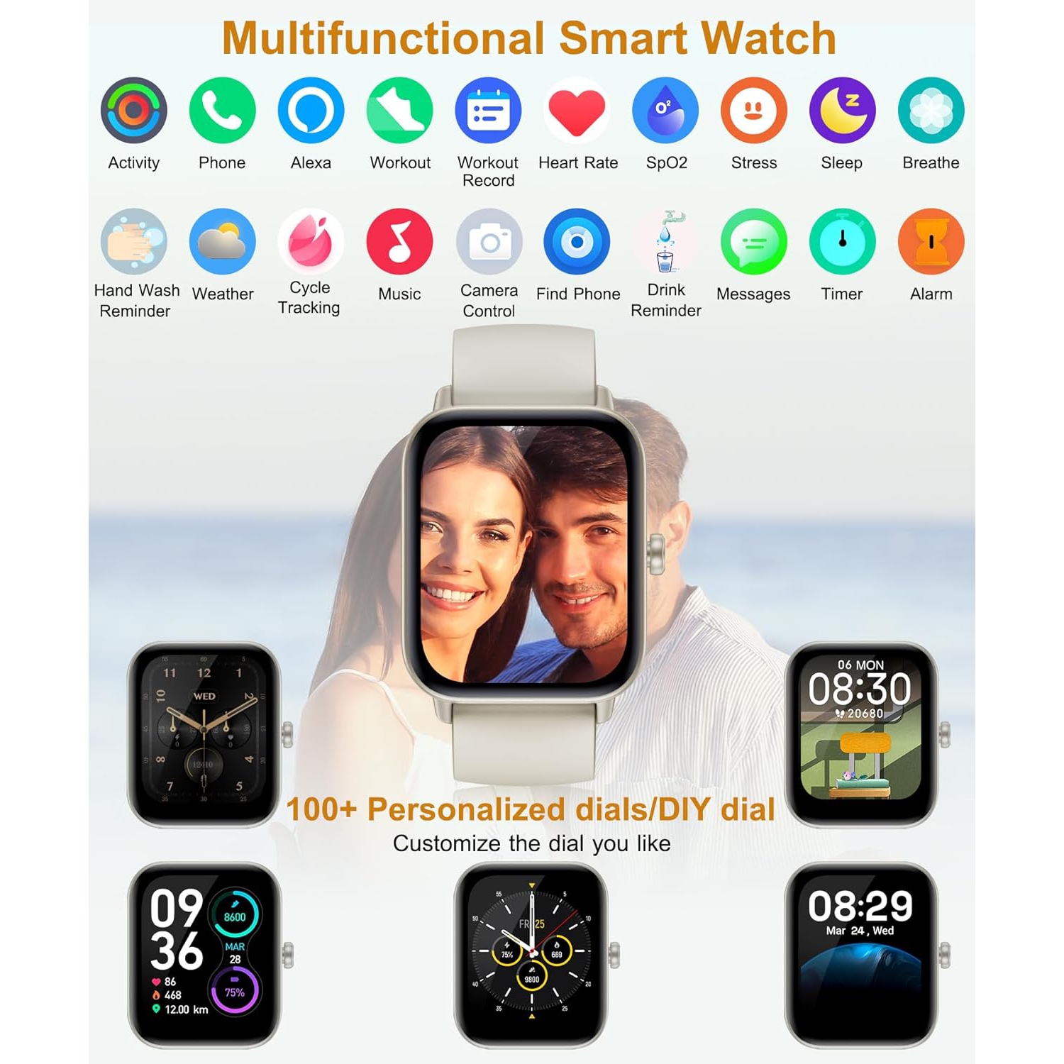 Gleam Up Smart Watch for Men Women | Fitness Tracker with Heart Rate Blood Oxygen Sleep Monitor 100 Sports Modes IP68 Waterproof Smart Watch for