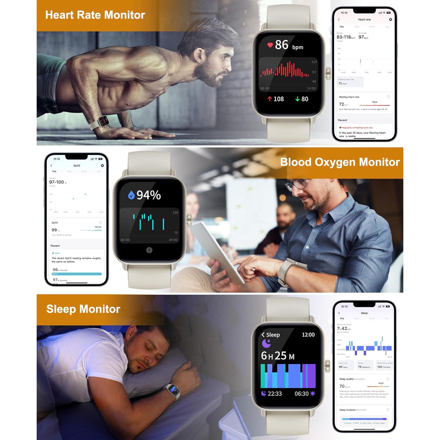 Gleam Up Smart Watch for Men Women | Fitness Tracker with Heart Rate Blood Oxygen Sleep Monitor 100 Sports Modes IP68 Waterproof Smart Watch for