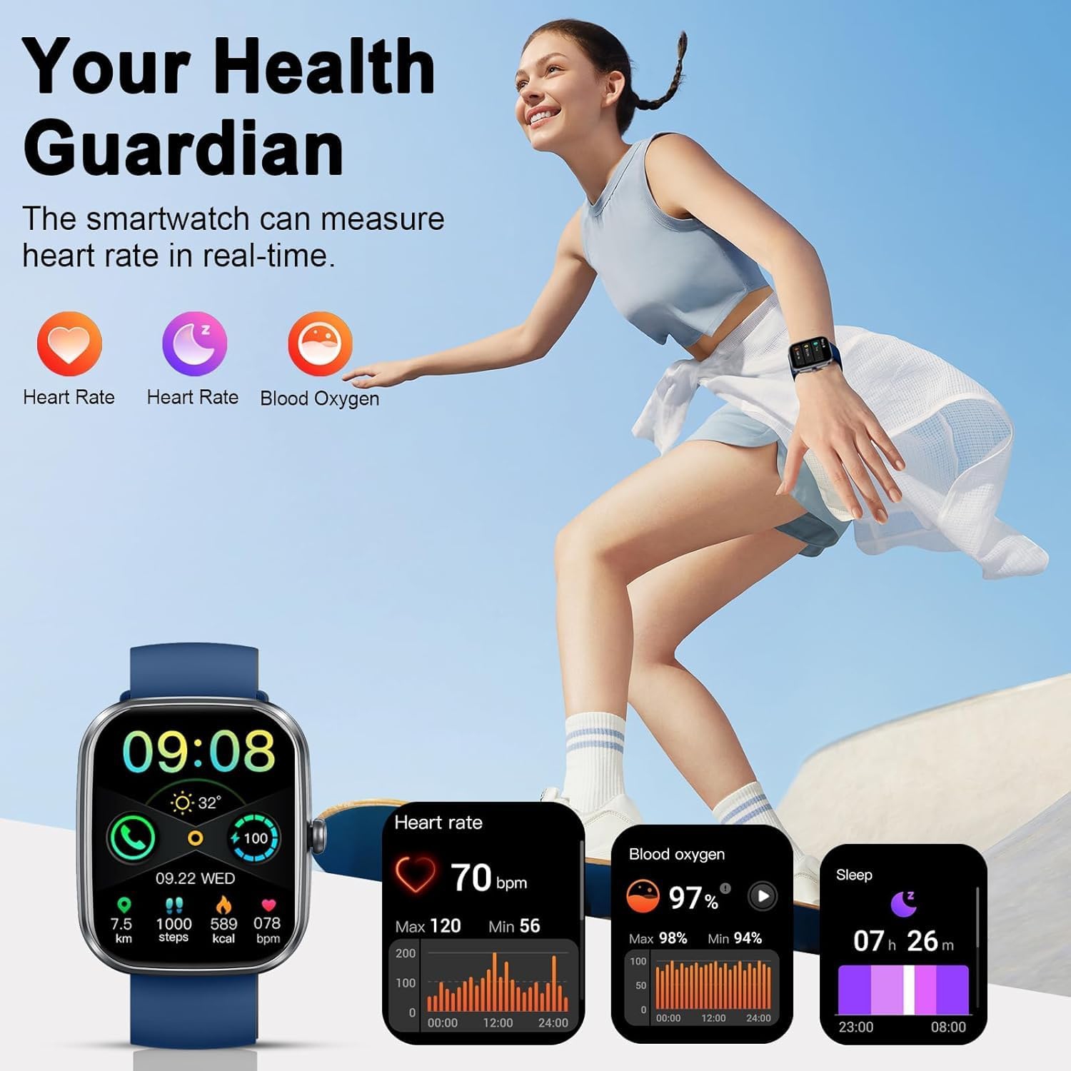 2025 Bluetooth Calling Smart Watch for Men & Women – 1.91" Fitness Tracker with Heart Rate & Sleep Monitor, 120+ Sports Modes, IP68 Waterproof,