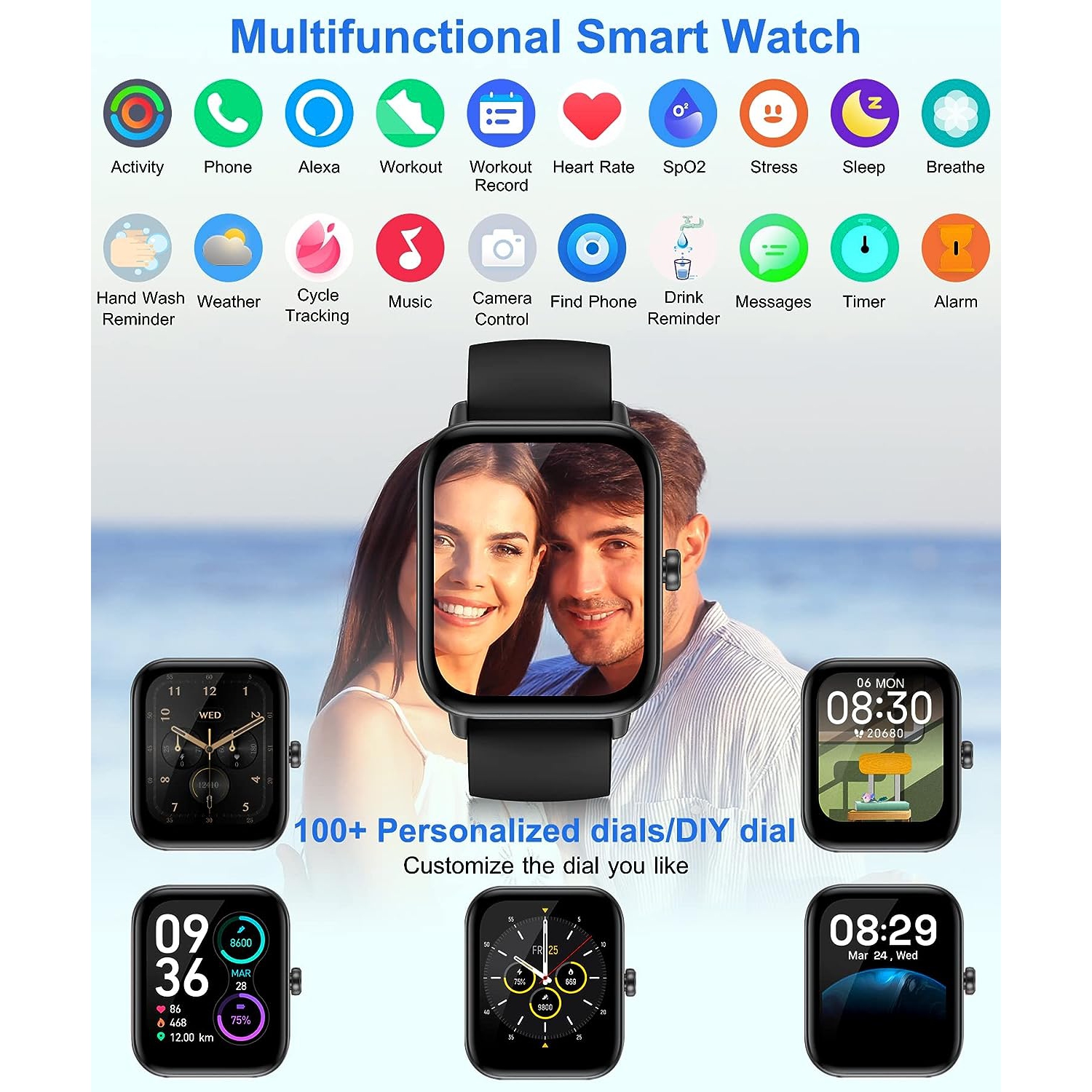 Gleam Up Smart Watch for Men Women | Fitness Tracker with Heart Rate Blood Oxygen Sleep Monitor 100 Sports Modes IP68 Waterproof Smart Watch for